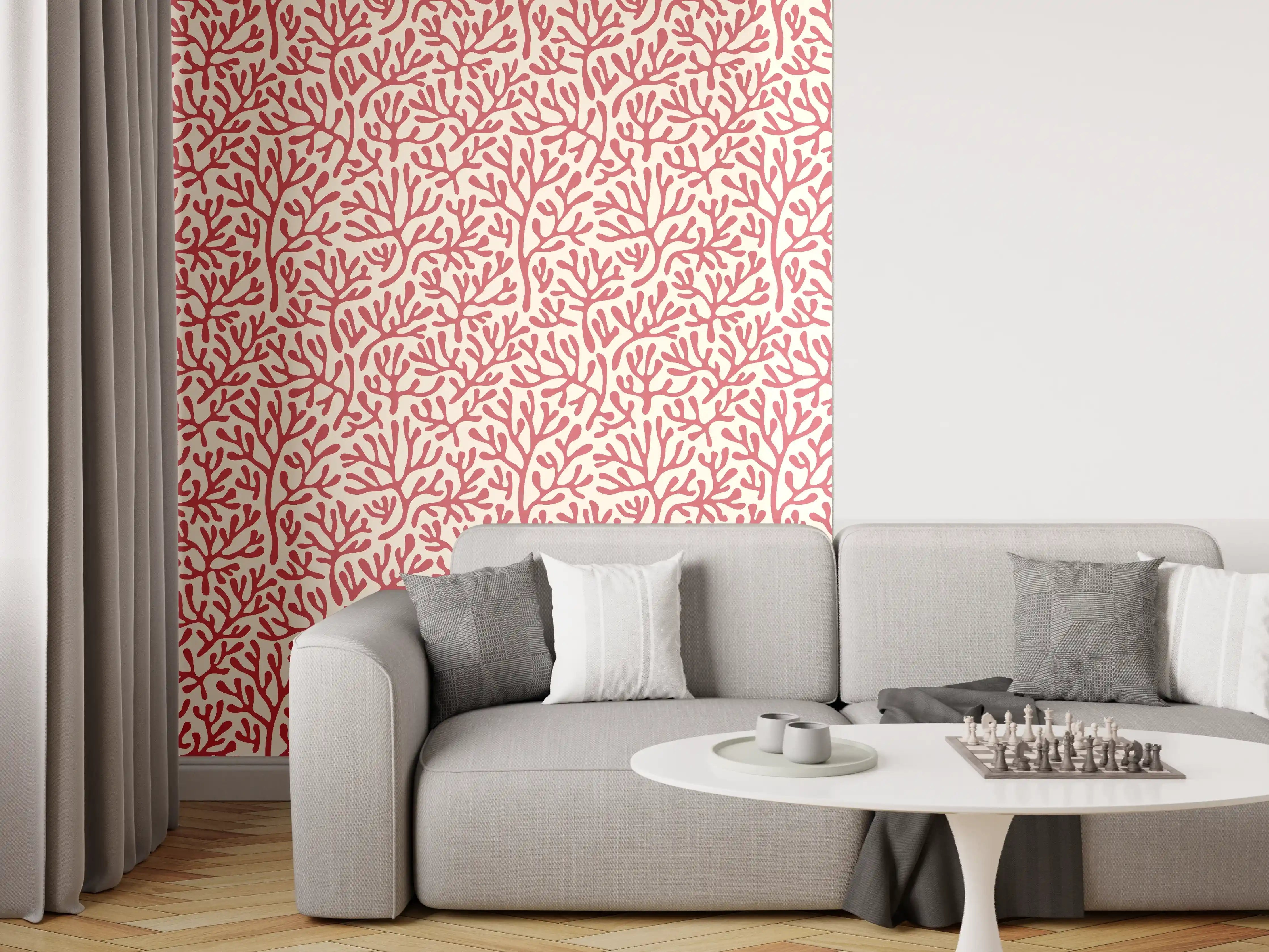 Wandverkleidung Wohnzimmer - Korallenmuster Rot-Beige
