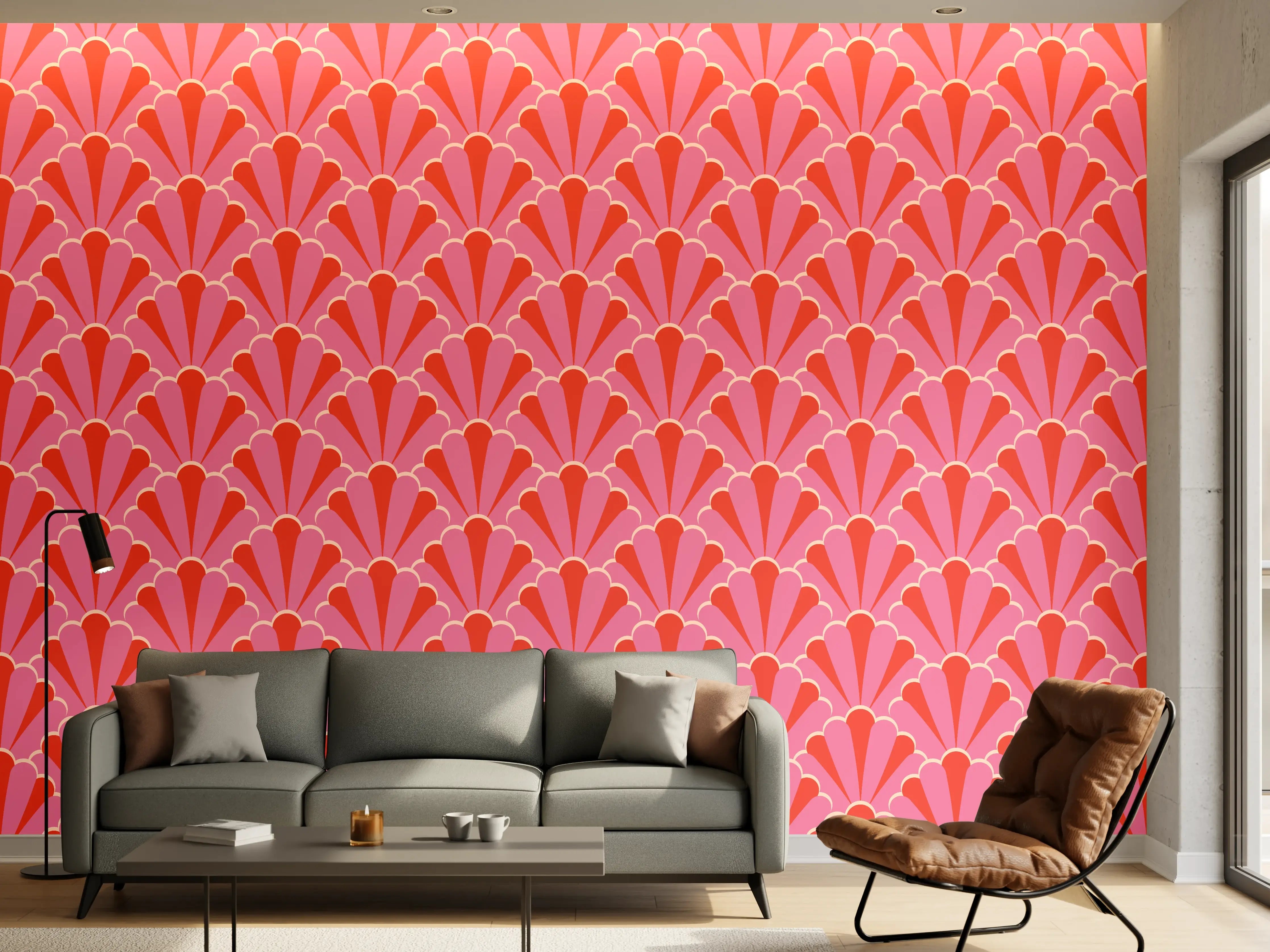 Wandverkleidung Wohnzimmer - Korallenrosa Muschel-Tapete