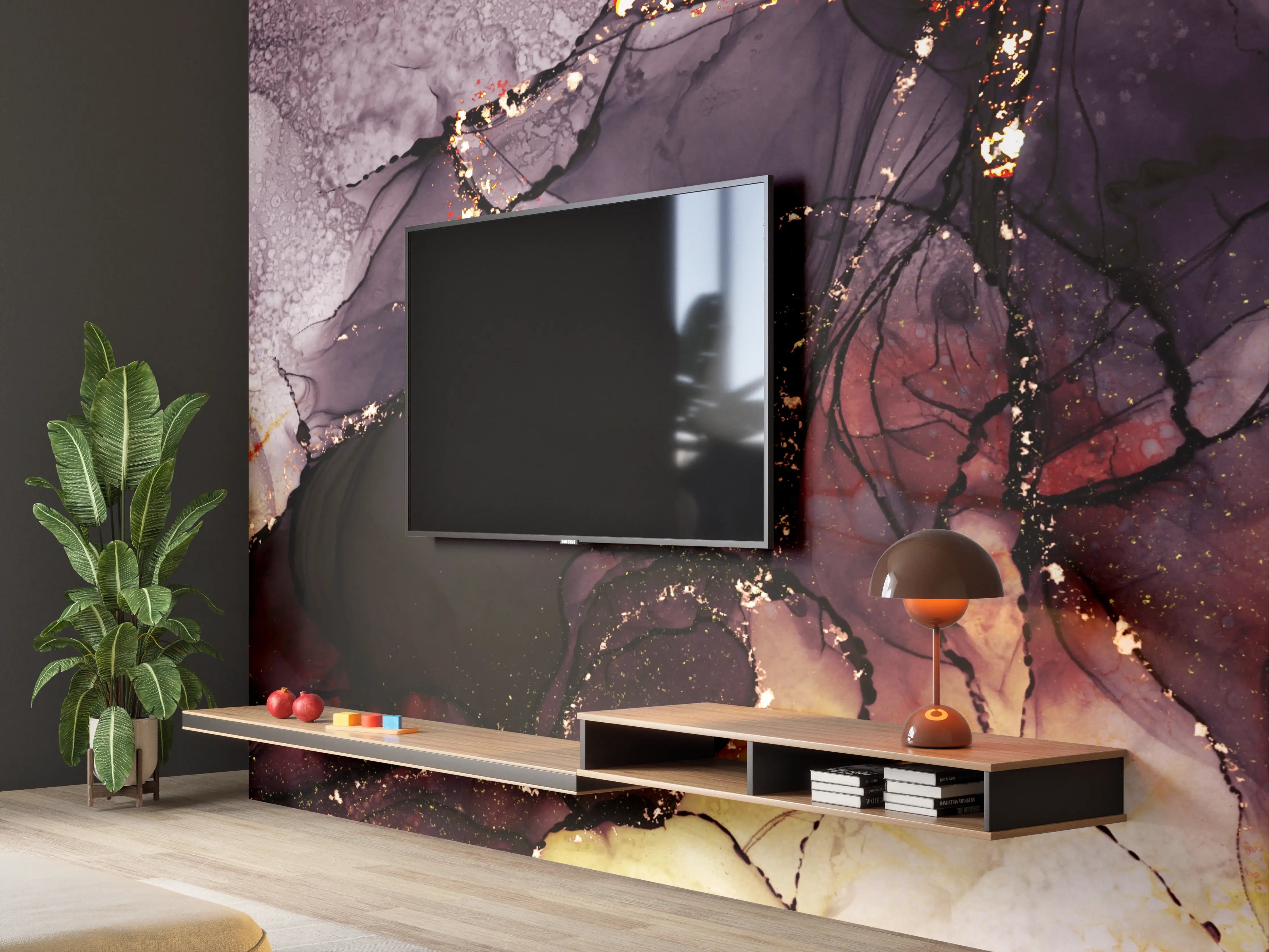 Wandverkleidung Wohnzimmer - Künstlerischer Alkohol-Tropfen-Design