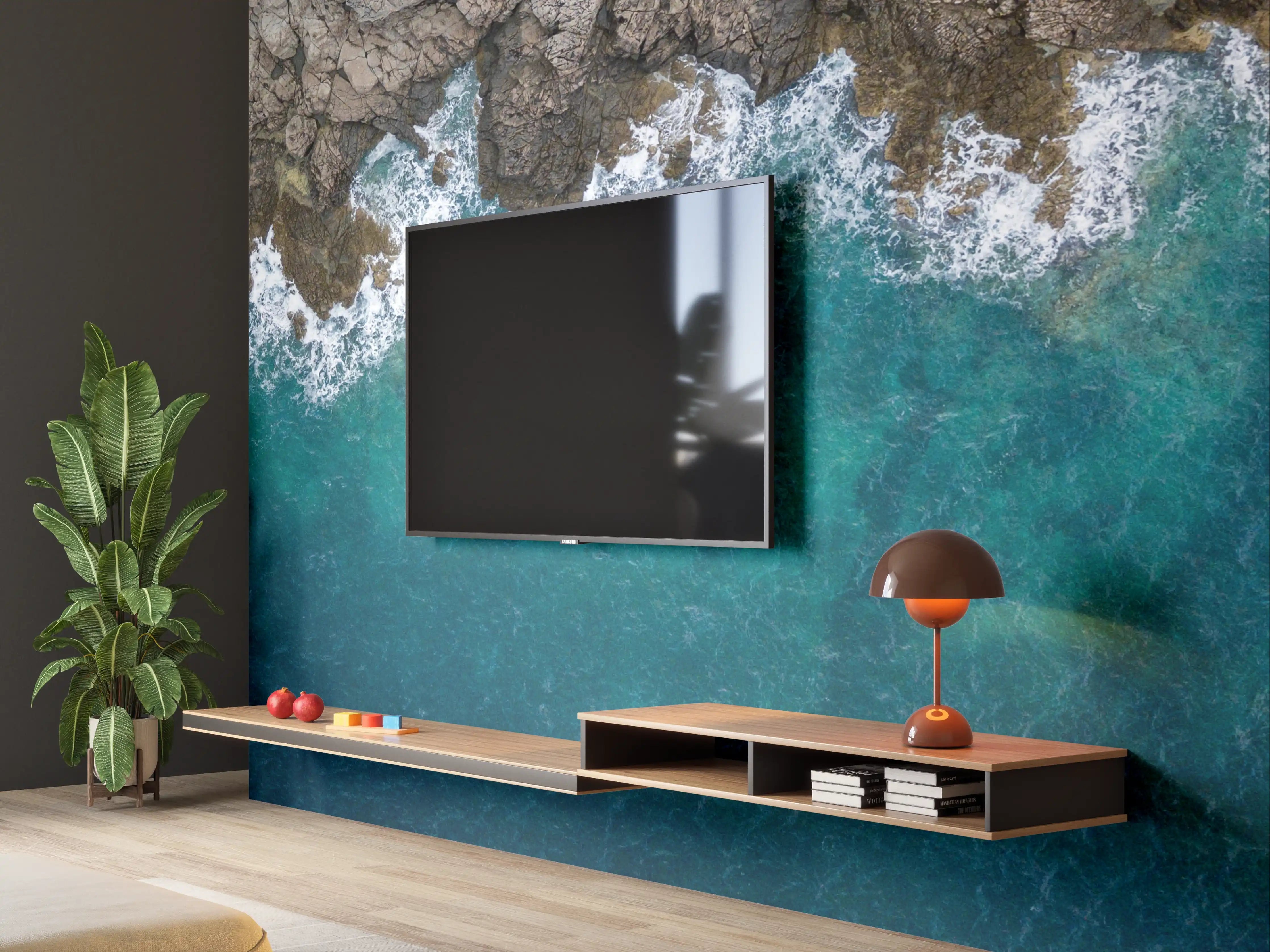 Wandverkleidung Wohnzimmer - Küstenfoto mit Felsen und Wasser
