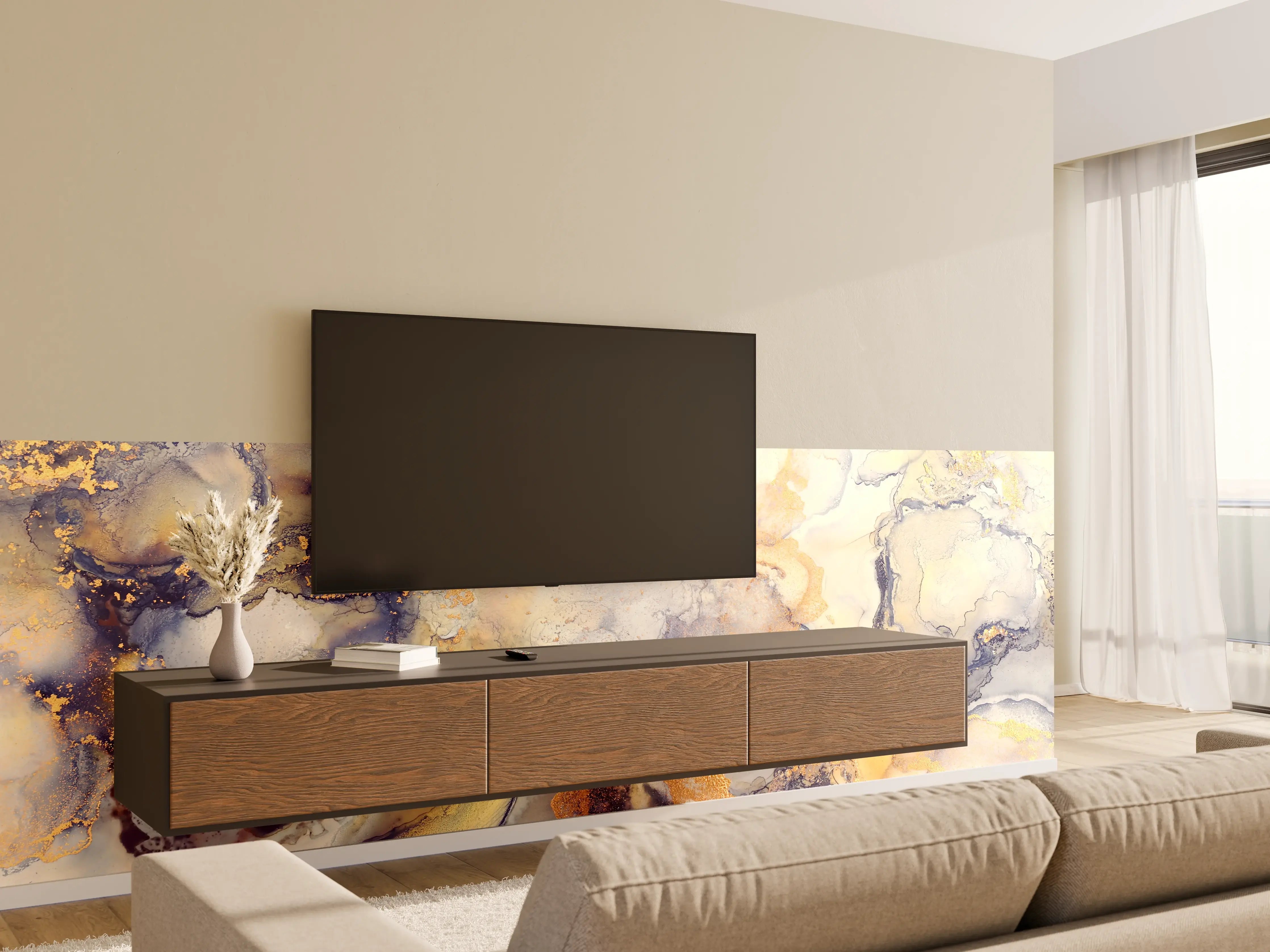 Wandverkleidung Wohnzimmer - Kunstvolle Aquarellmalerei in warmen Tönen