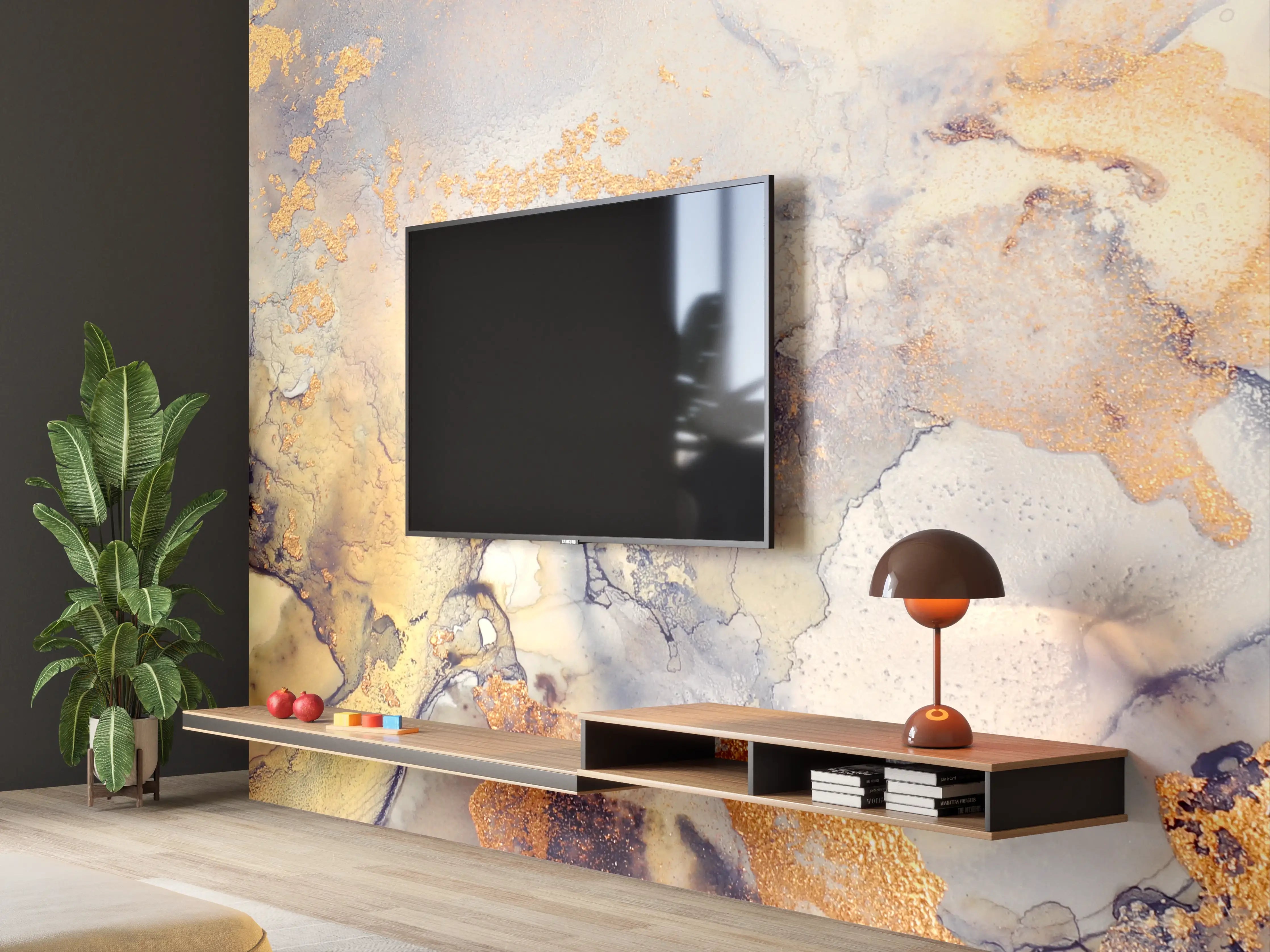 Wandverkleidung Wohnzimmer - Kunstvolle Aquarellmalerei in warmen Tönen