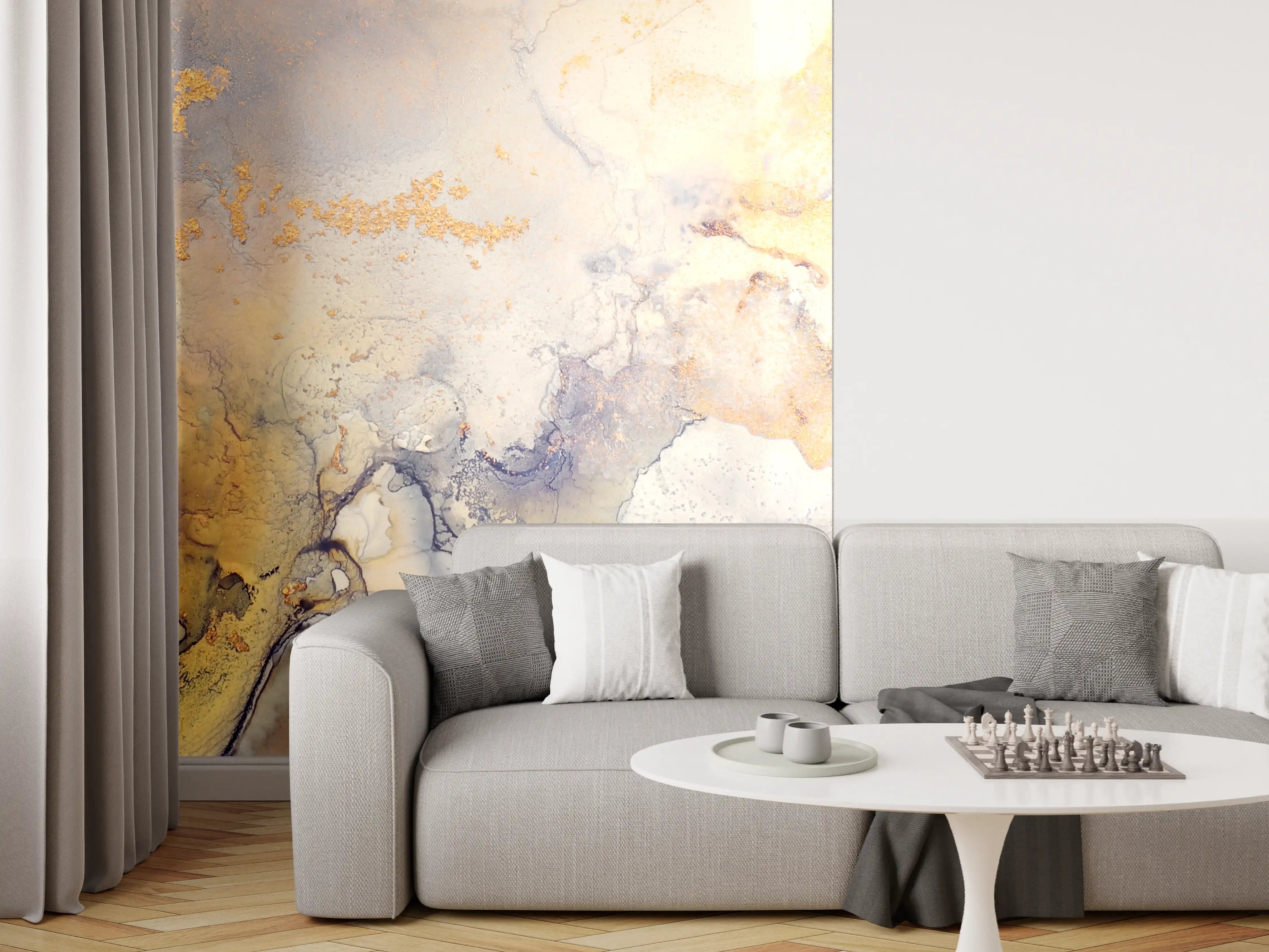 Wandverkleidung Wohnzimmer - Kunstvolle Aquarellmalerei in warmen Tönen