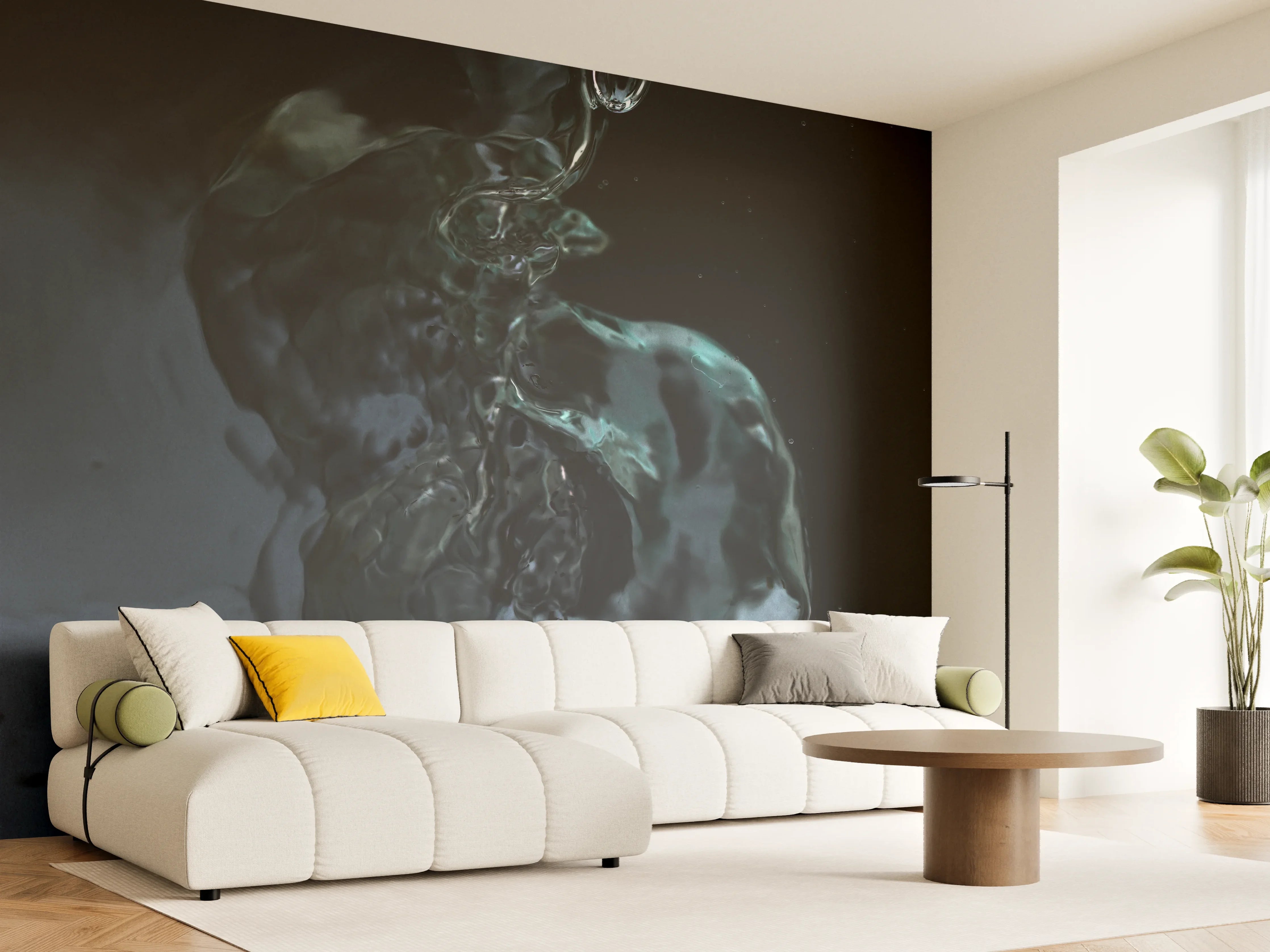 Wandverkleidung Wohnzimmer - Kunstvolle Wasserreflexion in Dunkelheit