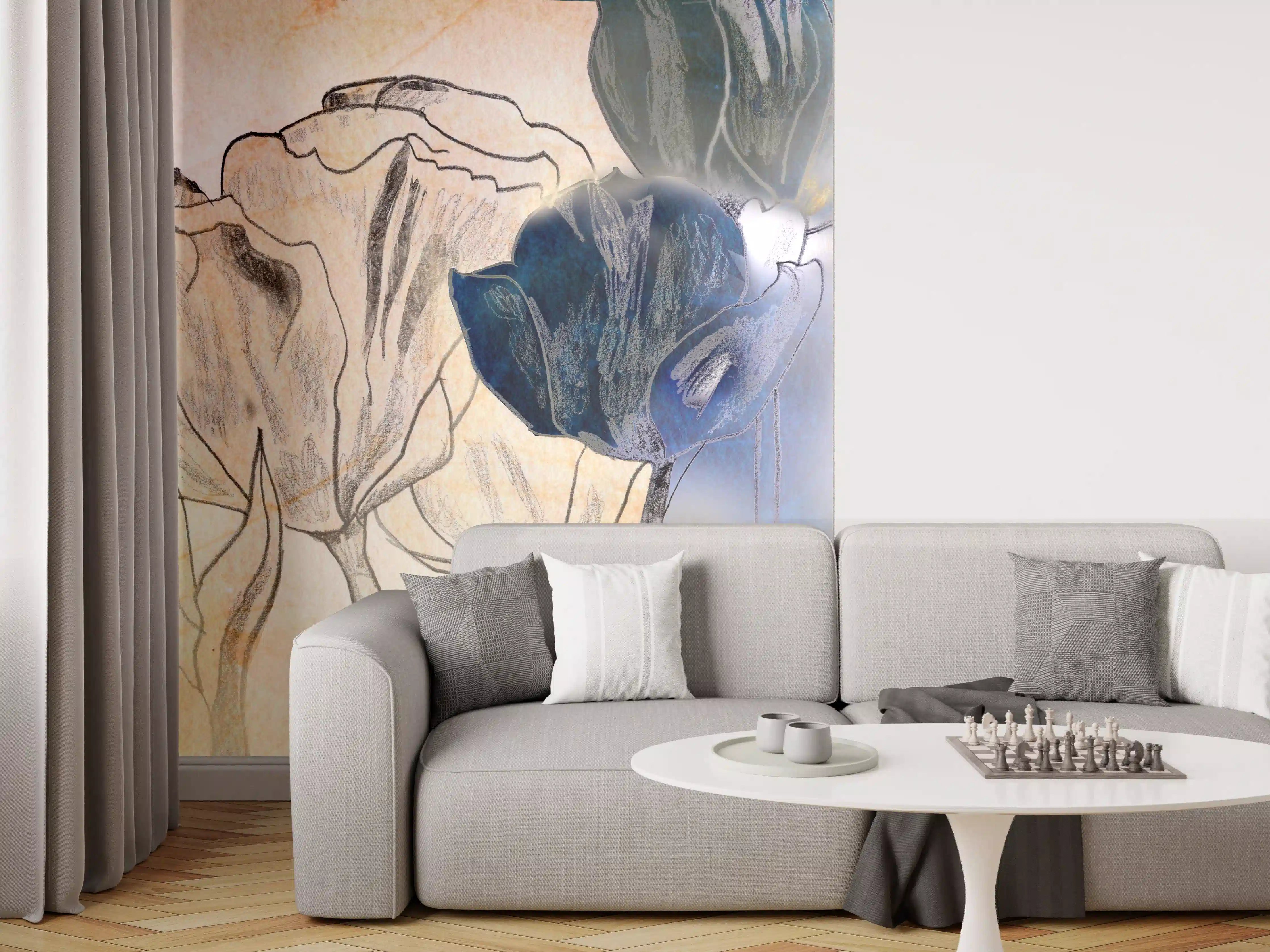 Wandverkleidung Wohnzimmer - Kunstvolles Blumenbild mit Pastellfarben