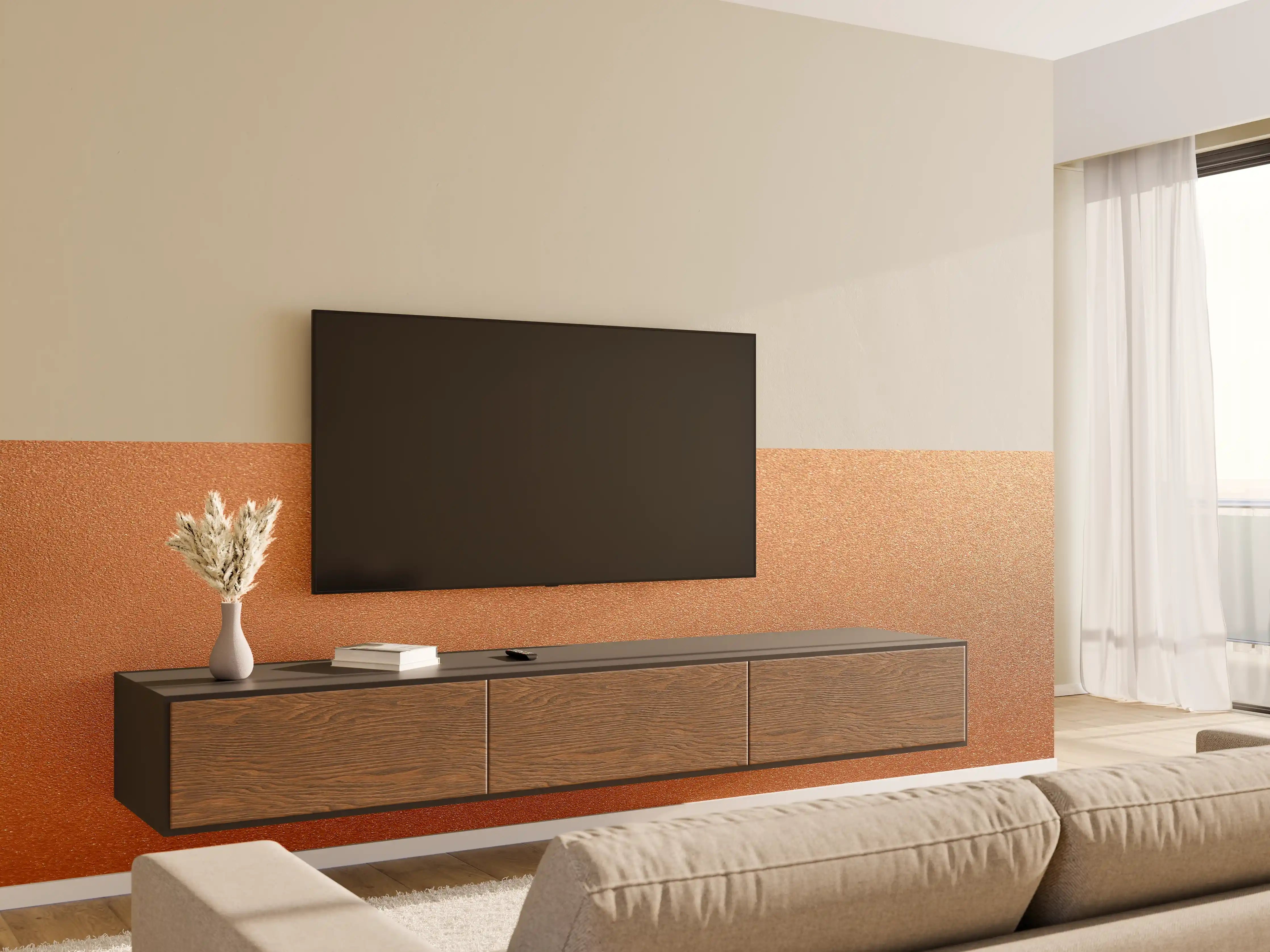 Wandverkleidung Wohnzimmer - Kupferfarbener Hintergrund mit warmen Tönen