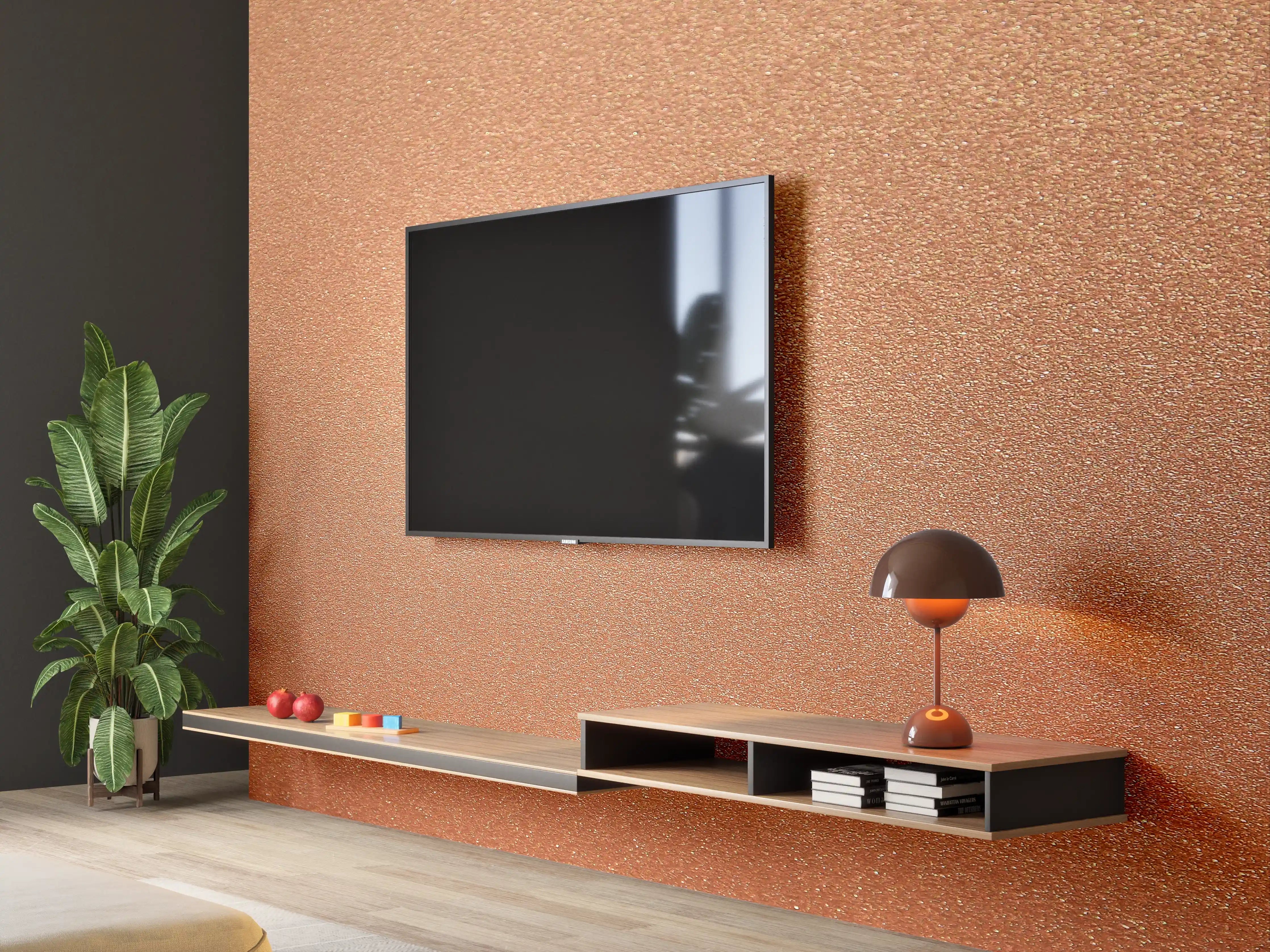 Wandverkleidung Wohnzimmer - Kupferfarbener Hintergrund mit warmen Tönen