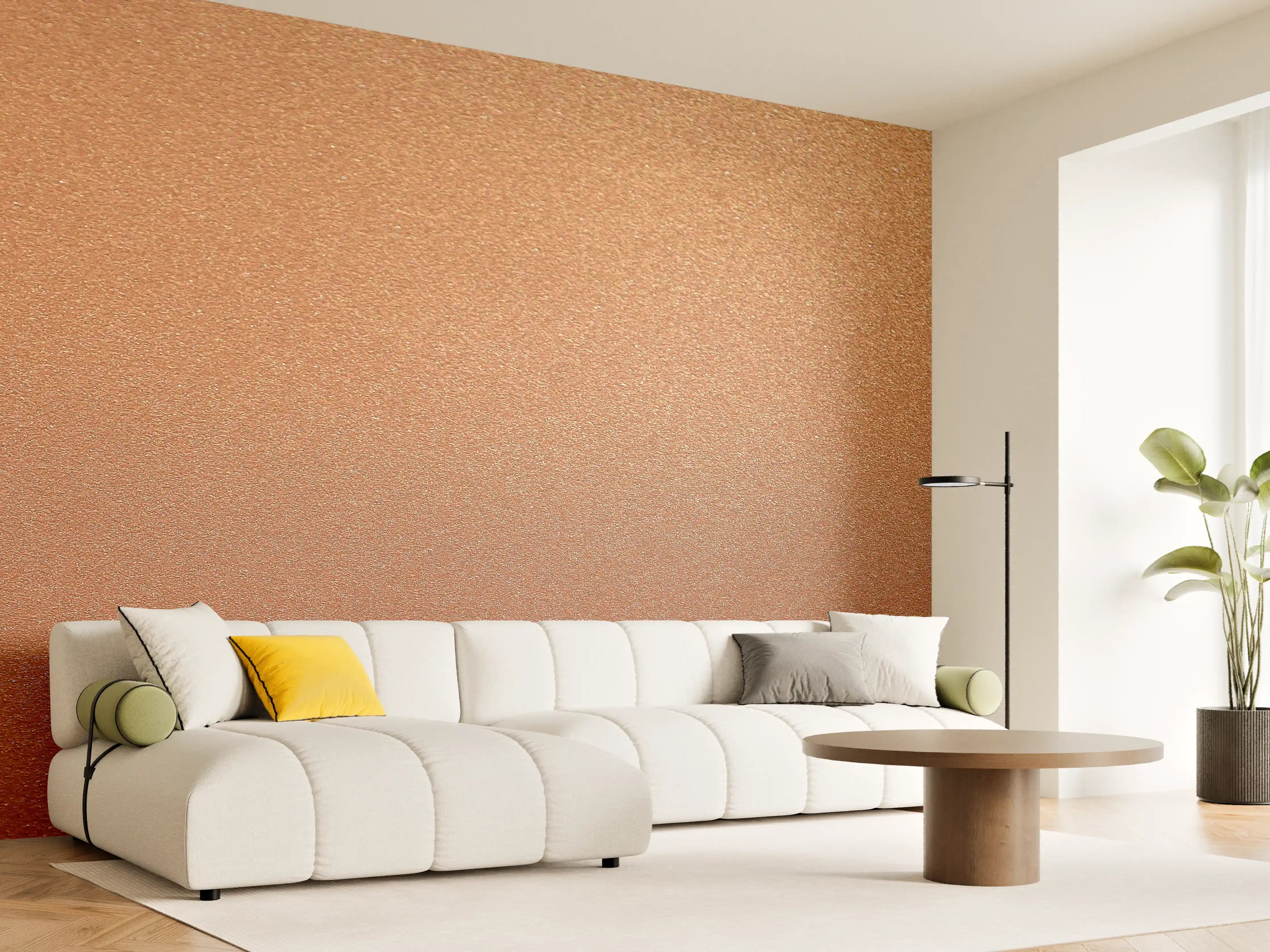 Wandverkleidung Wohnzimmer - Kupferfarbener Hintergrund mit warmen Tönen