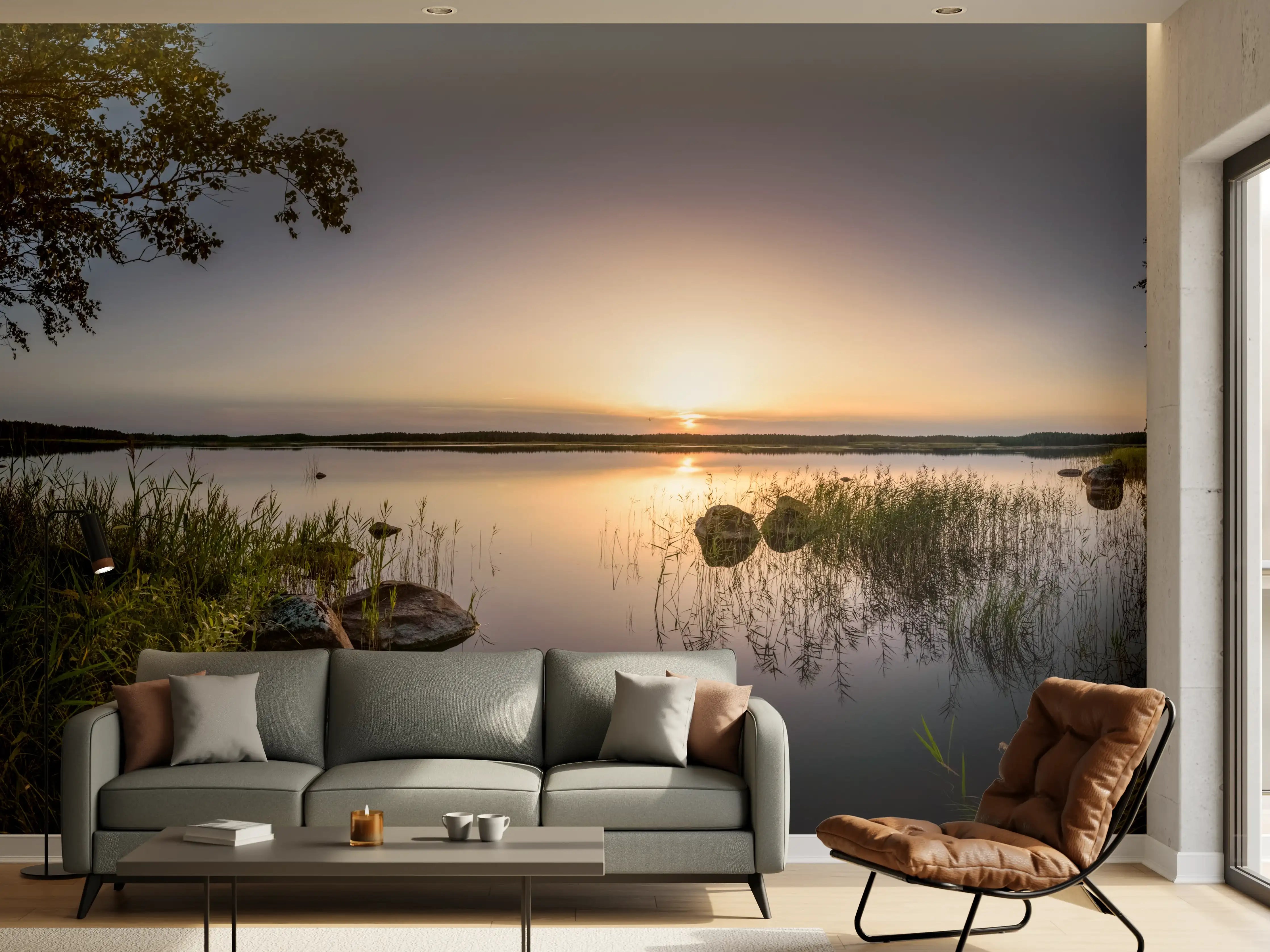 Wandverkleidung Wohnzimmer - Landschaft in der Dämmerung - Sonnenuntergang