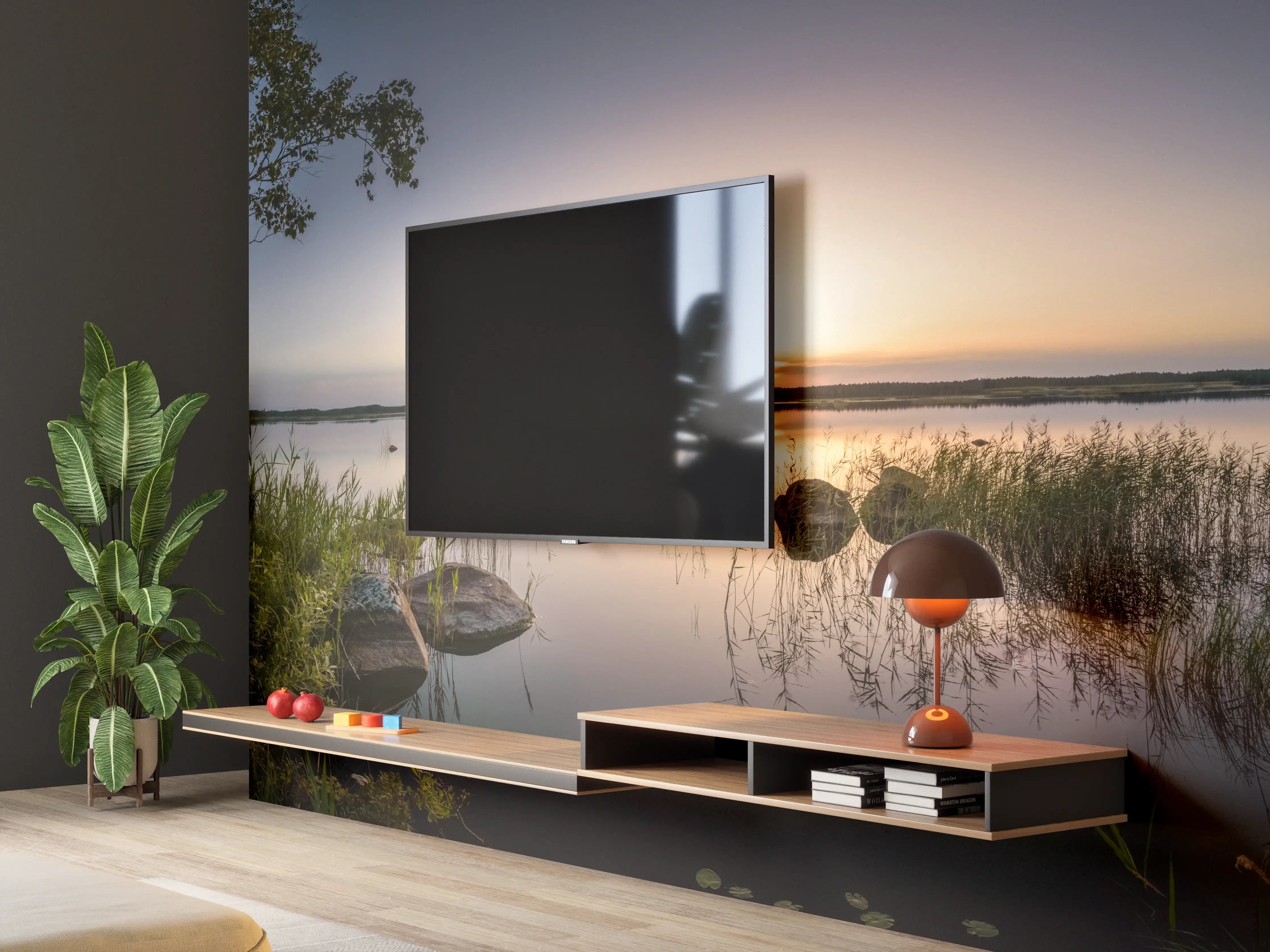 Wandverkleidung Wohnzimmer - Landschaft in der Dämmerung - Sonnenuntergang