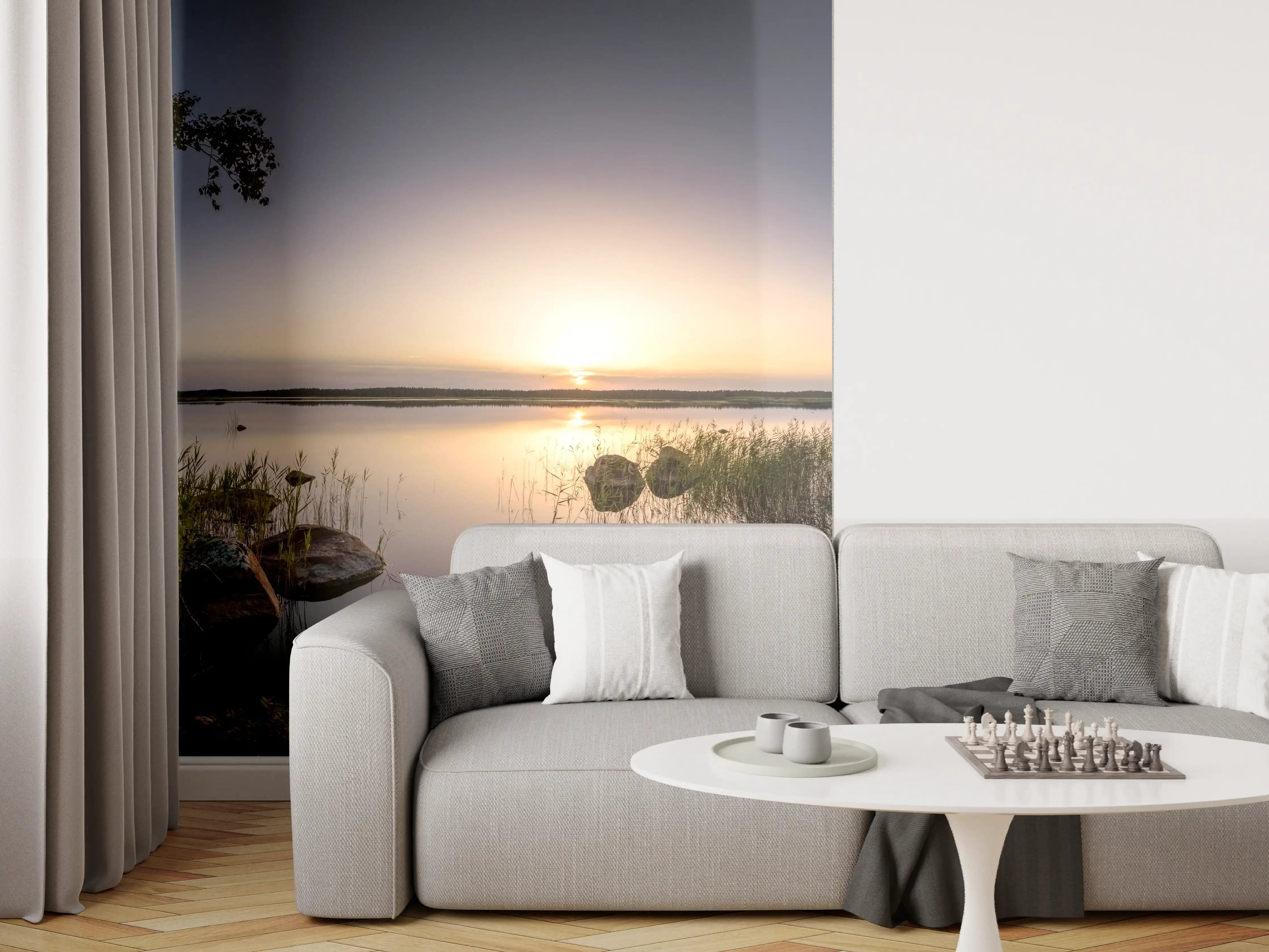 Wandverkleidung Wohnzimmer - Landschaft in der Dämmerung - Sonnenuntergang
