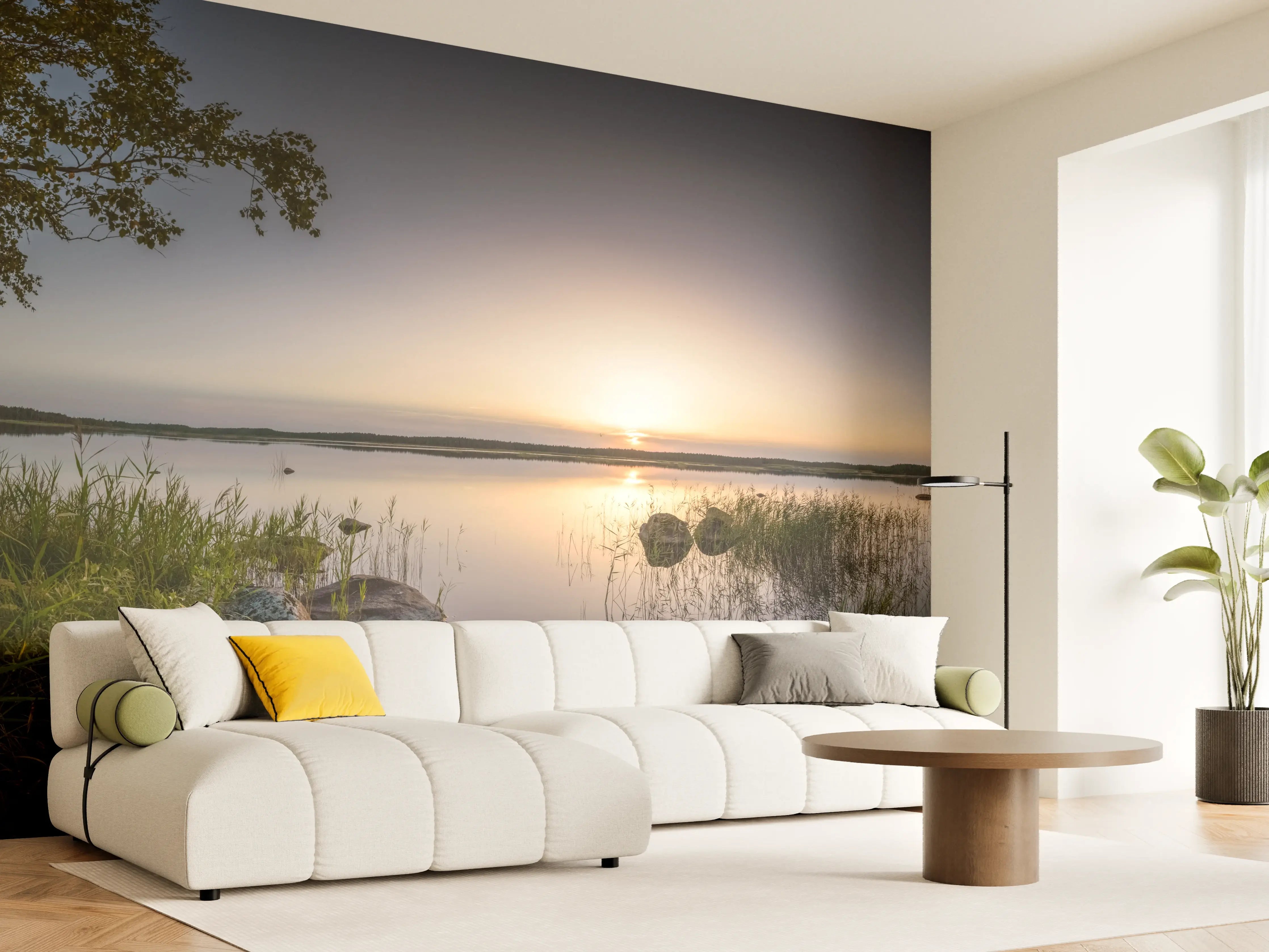 Wandverkleidung Wohnzimmer - Landschaft in der Dämmerung - Sonnenuntergang