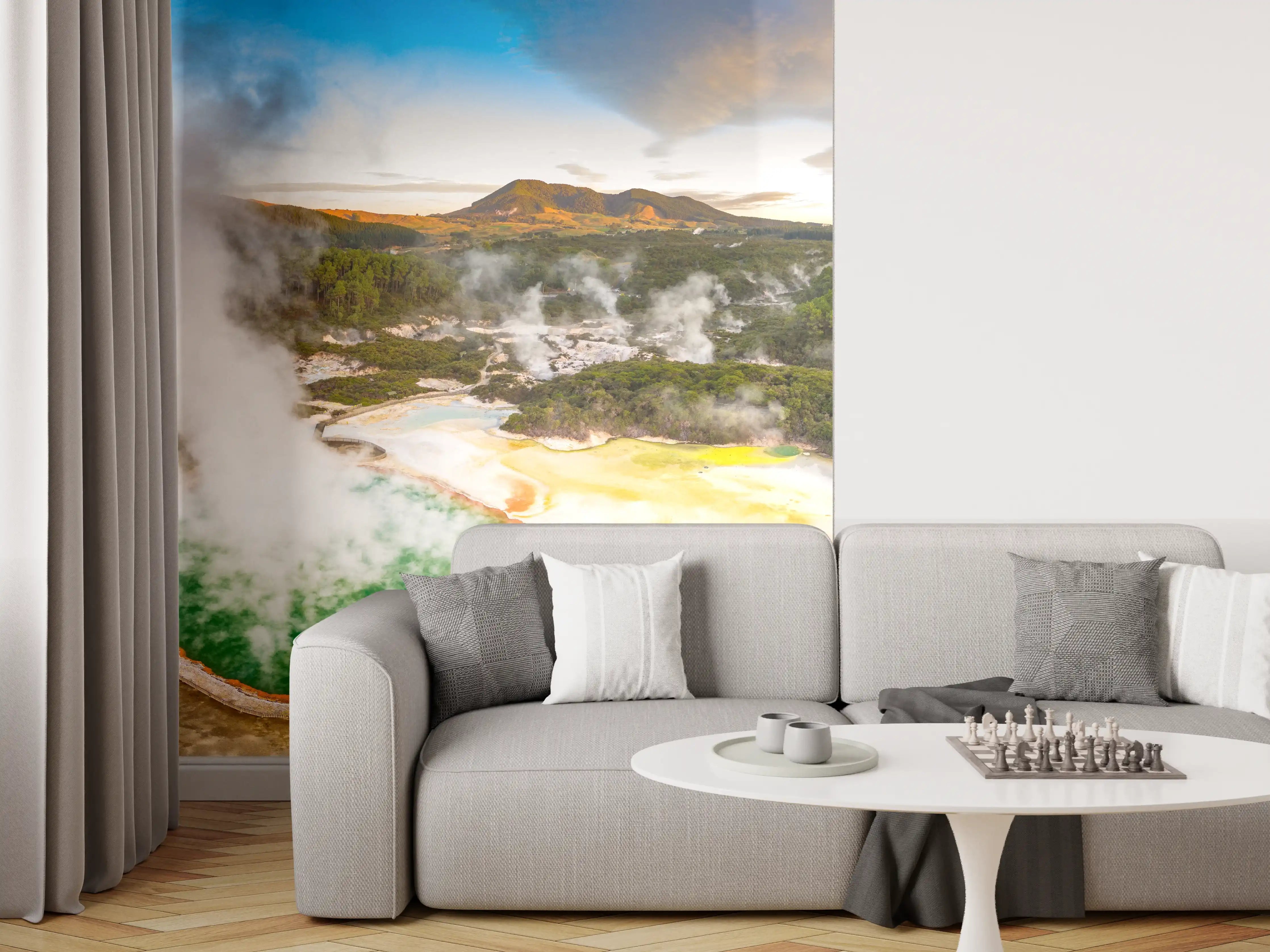 Wandverkleidung Wohnzimmer - Landschaft mit kochend heißem Schlamm