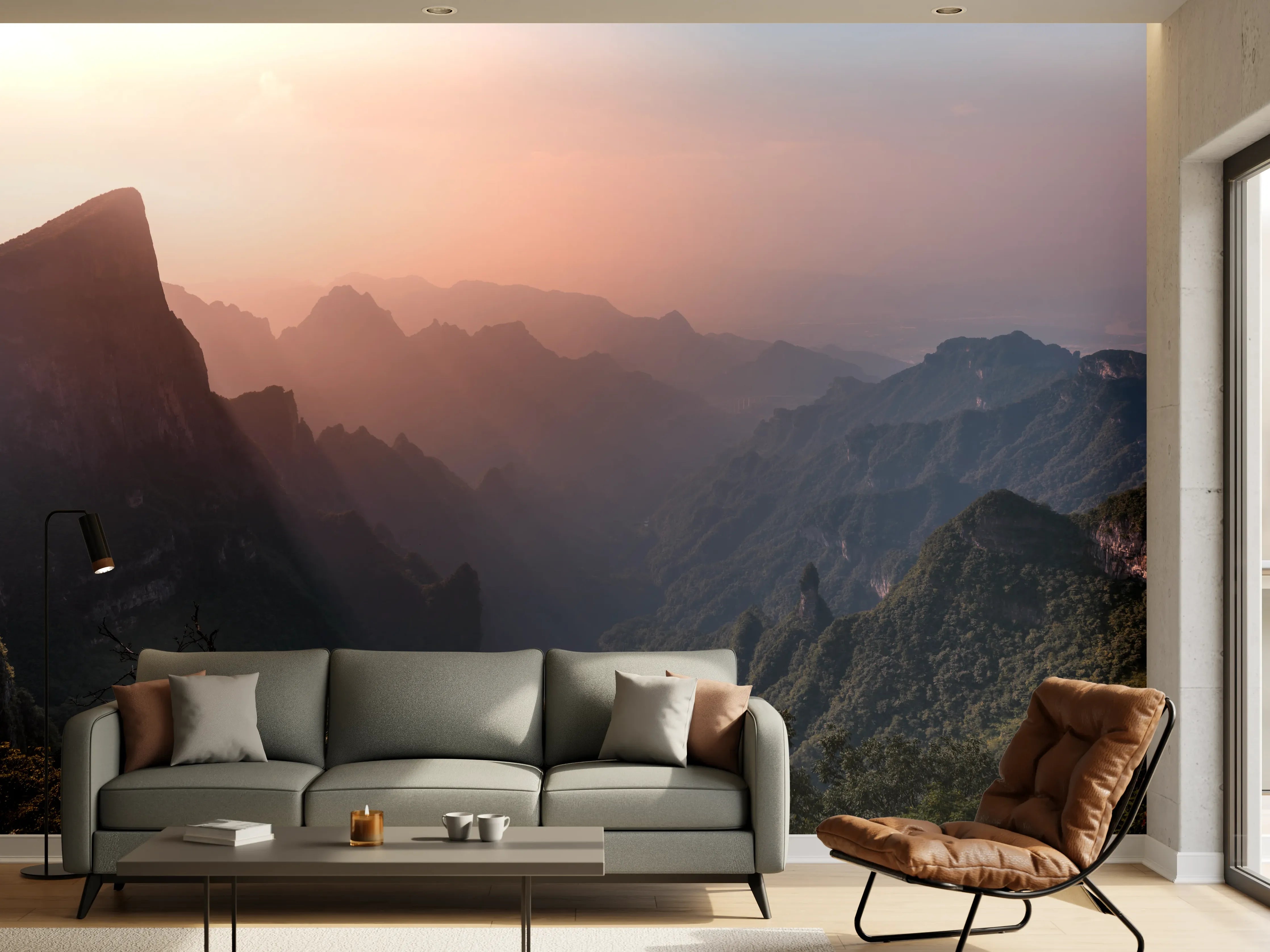 Wandverkleidung Wohnzimmer - Landschaftsblick - Berg Tianmen