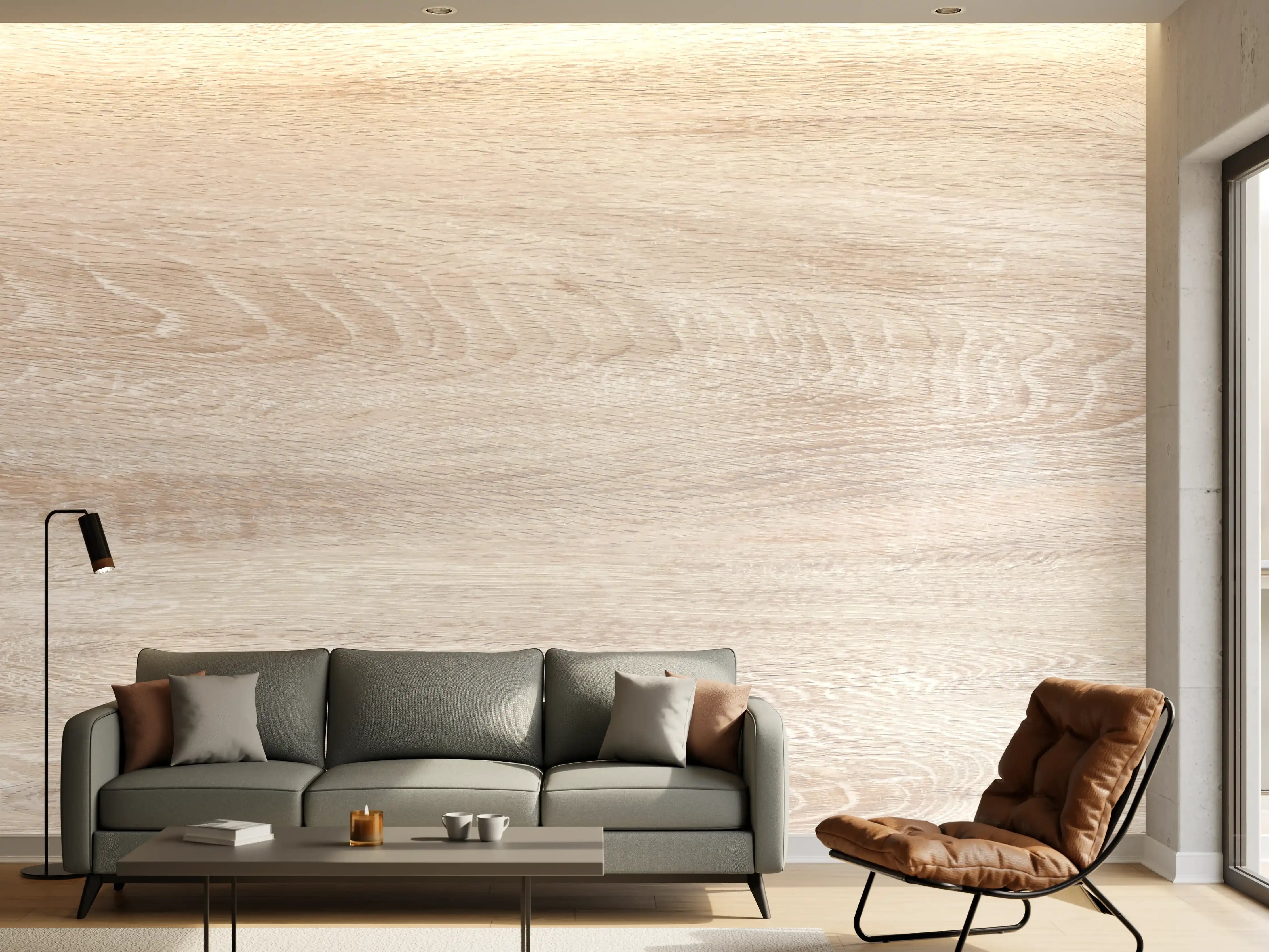 Wandverkleidung Wohnzimmer - Lange beige Holzplatte