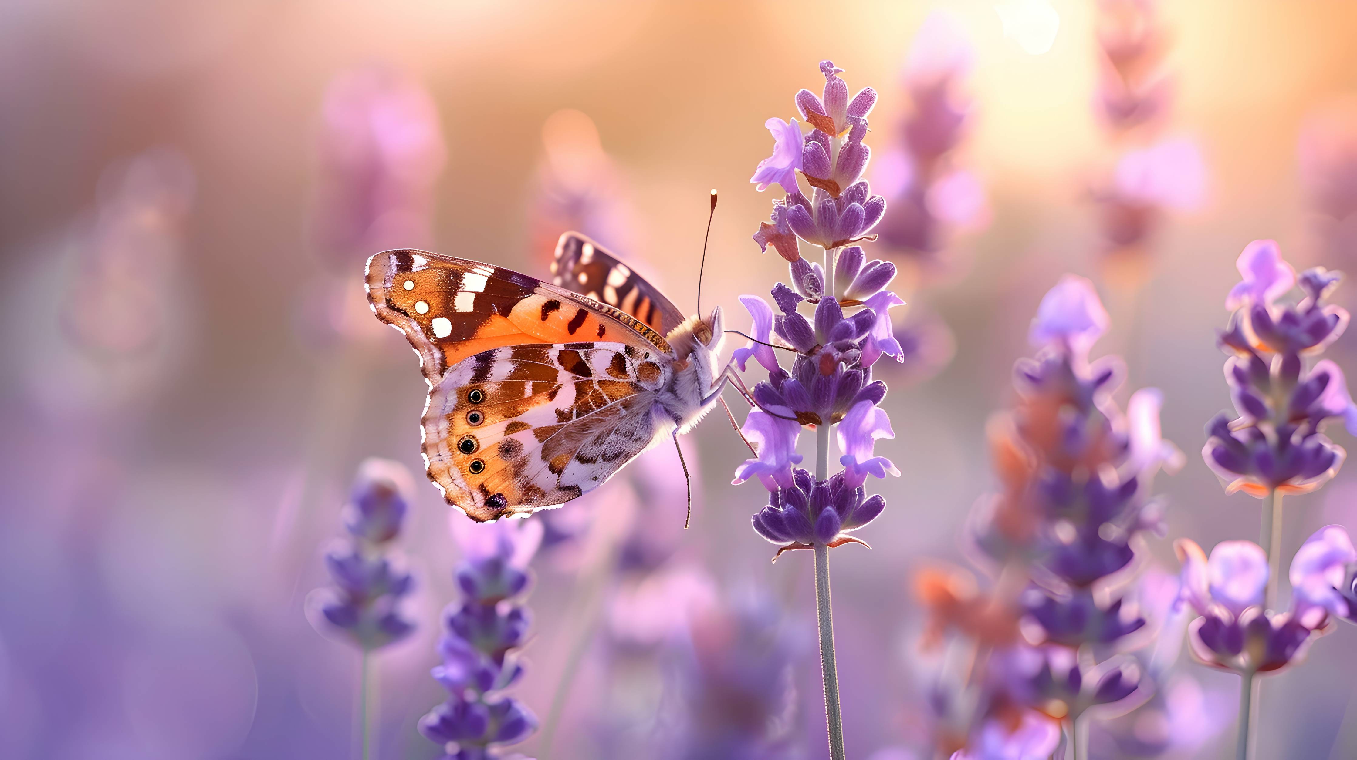 Wandverkleidung Wohnzimmer-Lavendel-Schmetterling in Pastell