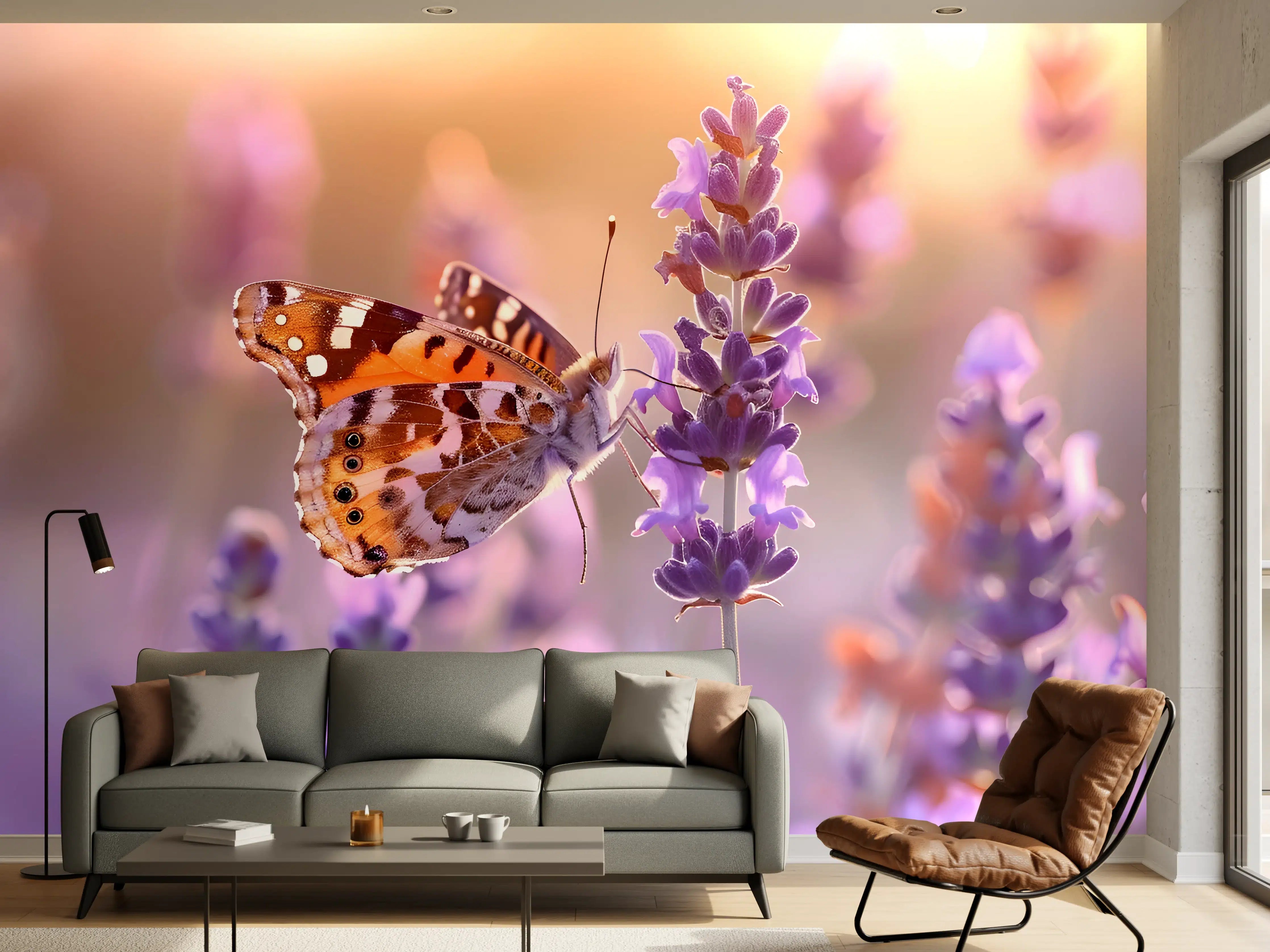 Wandverkleidung Wohnzimmer - Lavendel-Schmetterling in Pastell
