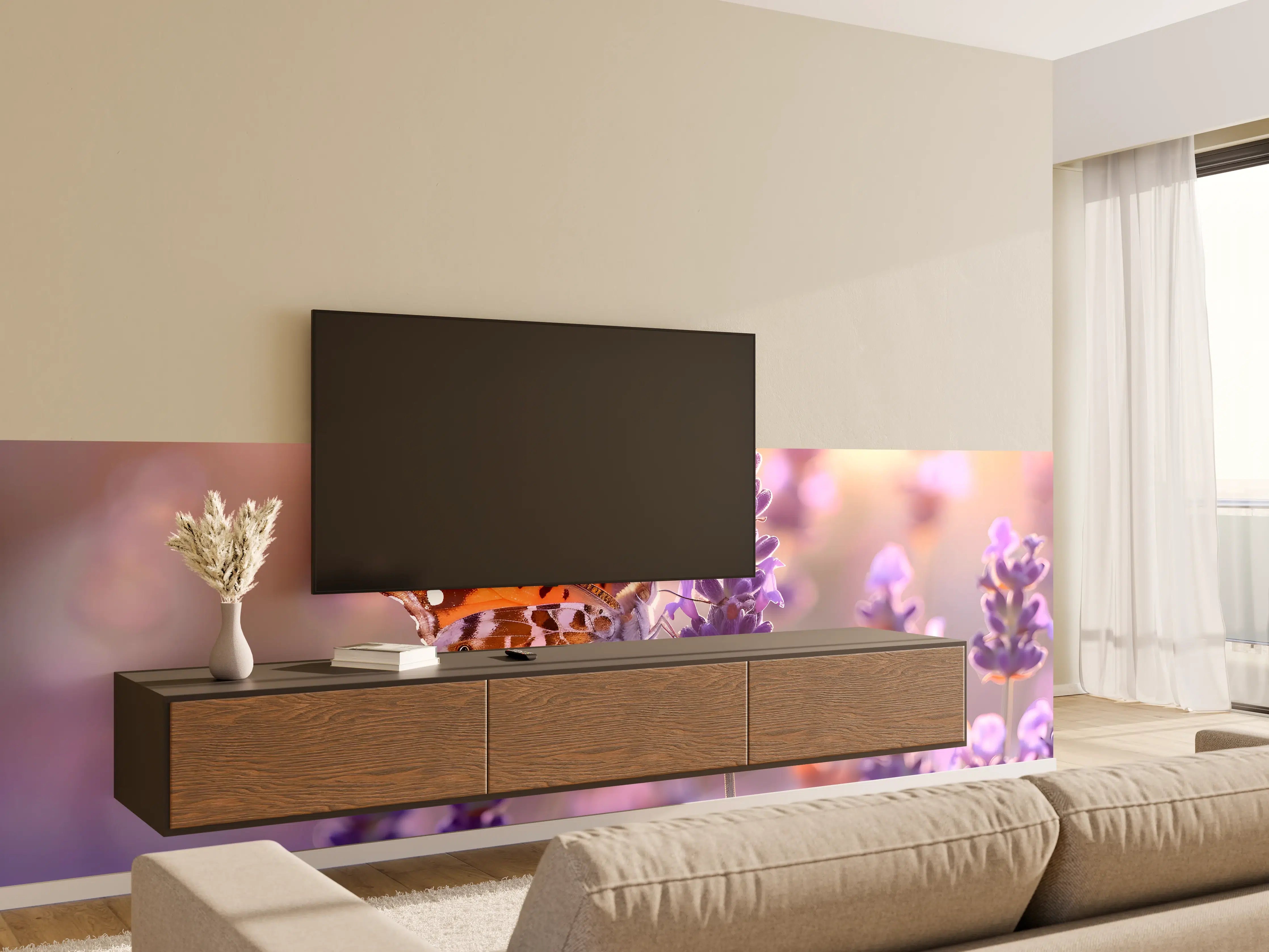 Wandverkleidung Wohnzimmer - Lavendel-Schmetterling in Pastell