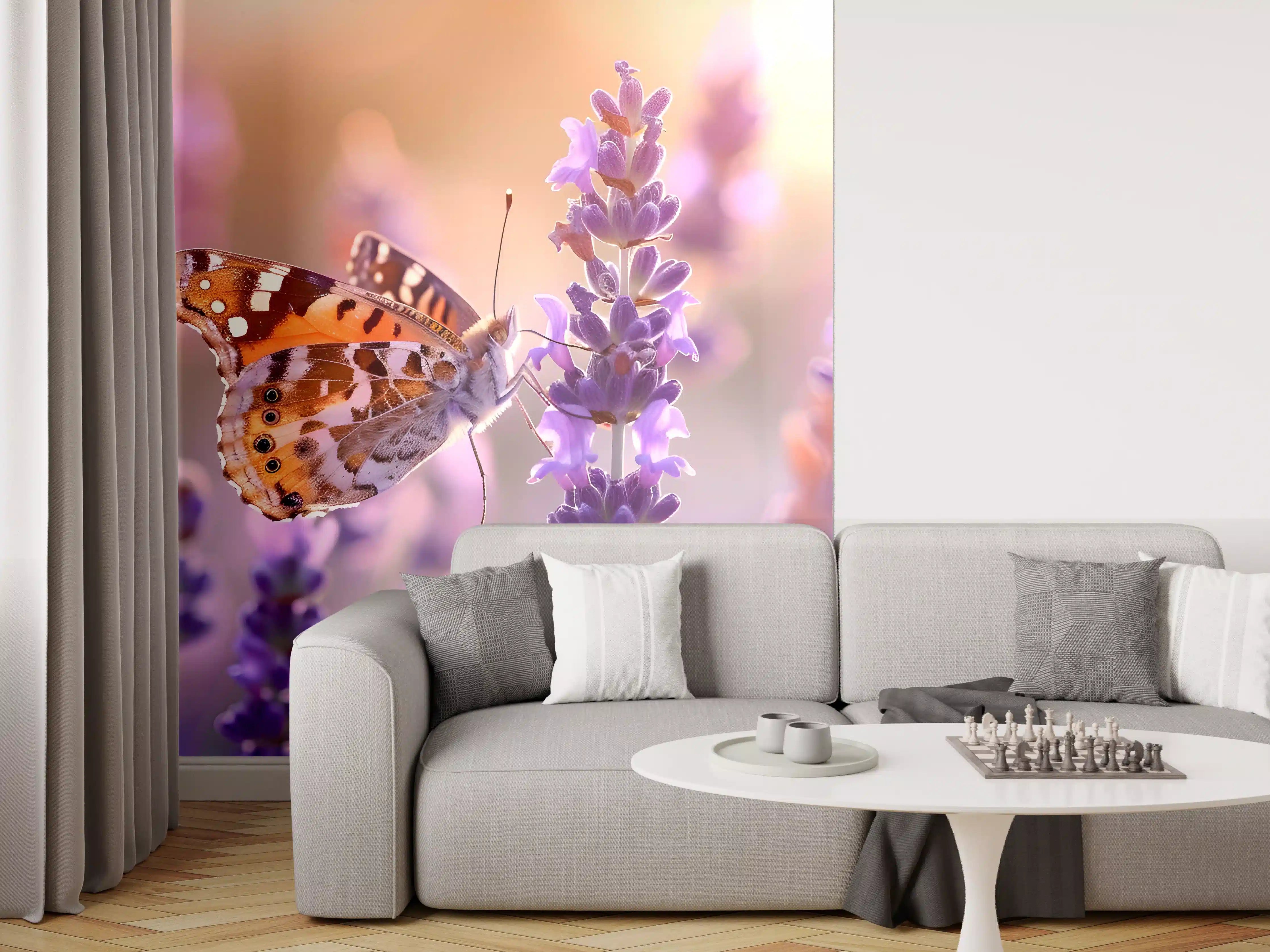 Wandverkleidung Wohnzimmer - Lavendel-Schmetterling in Pastell