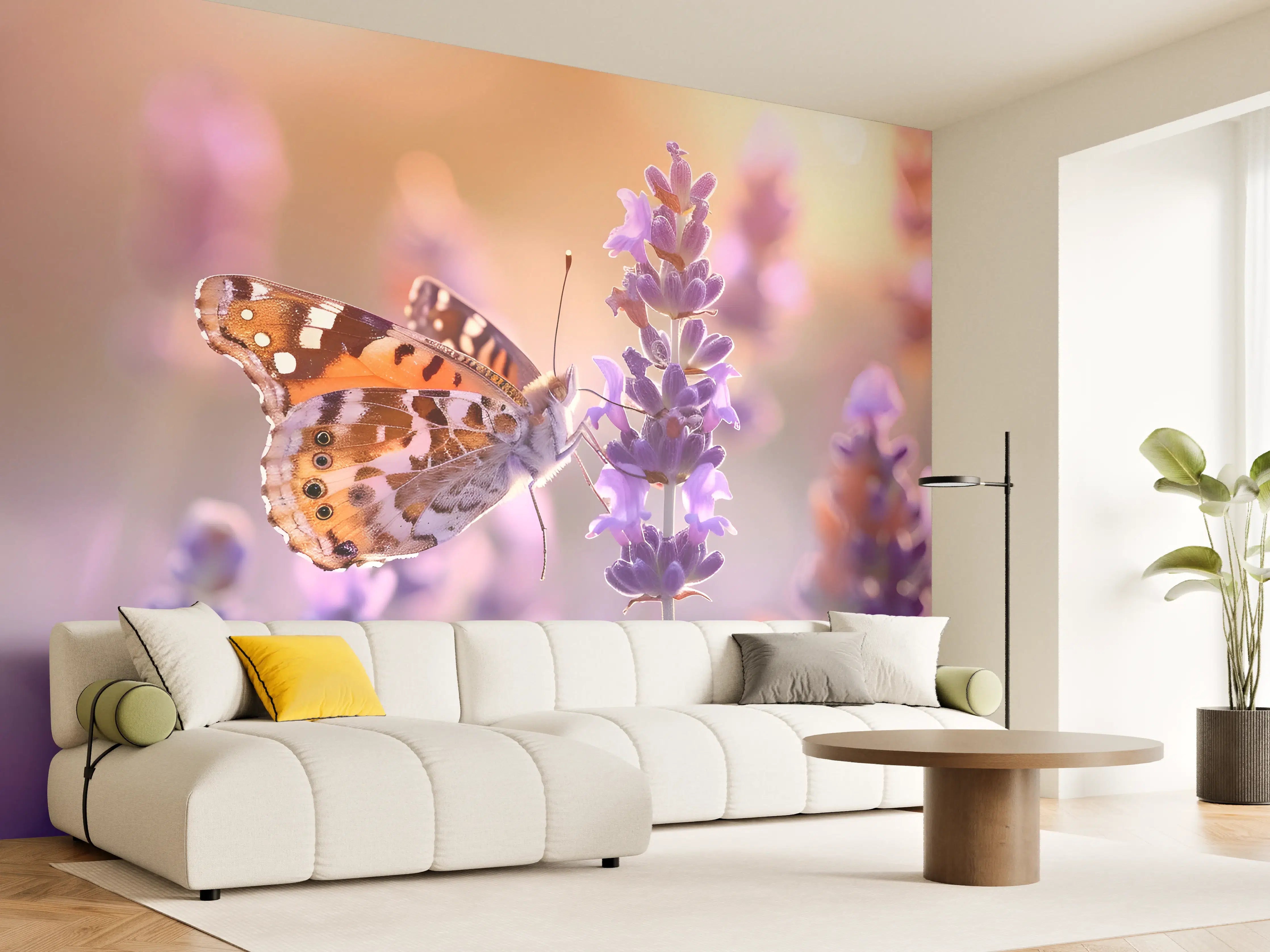 Wandverkleidung Wohnzimmer - Lavendel-Schmetterling in Pastell