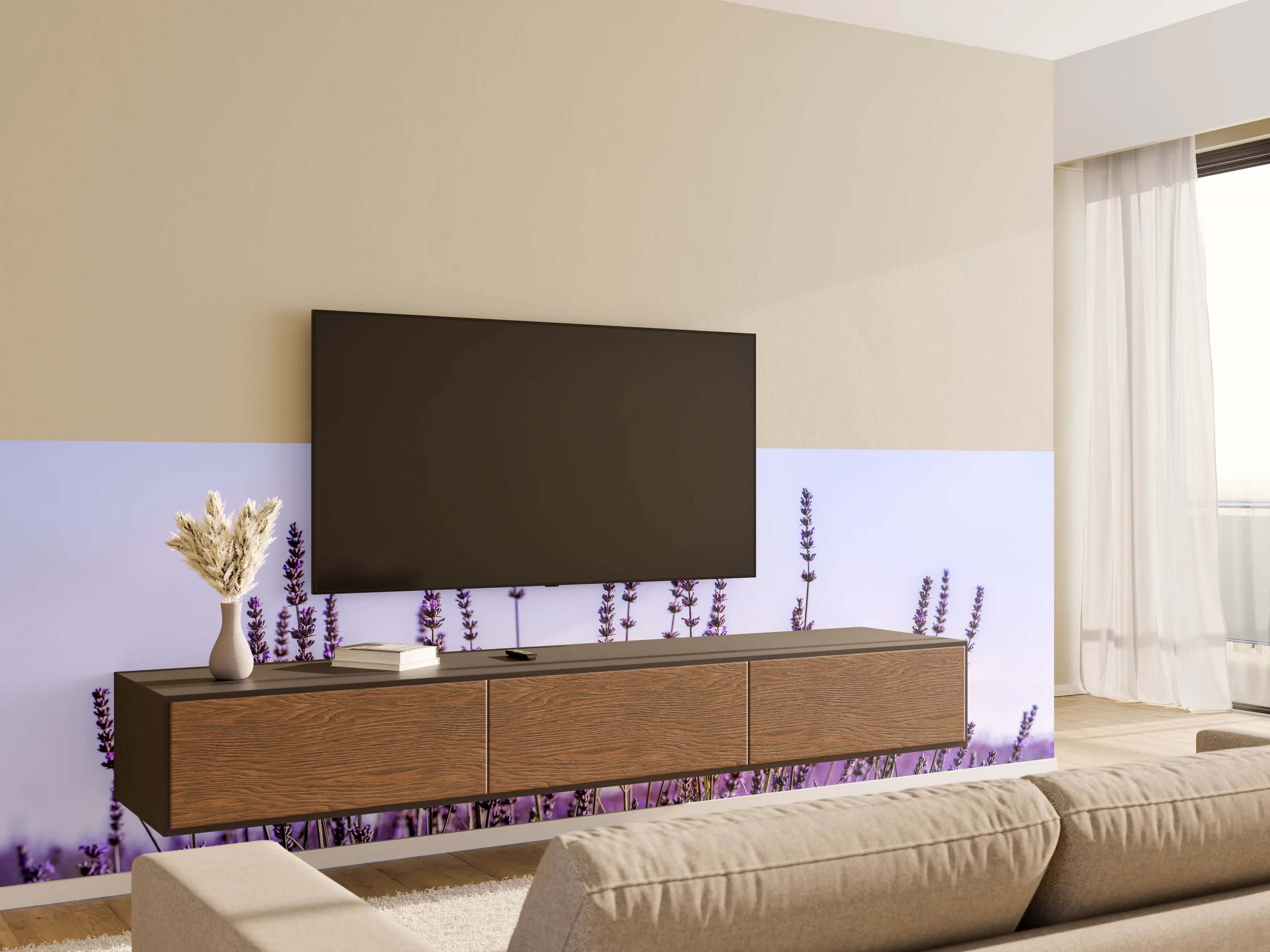 Wandverkleidung Wohnzimmer - Lavendelfeld in Lila-Blau