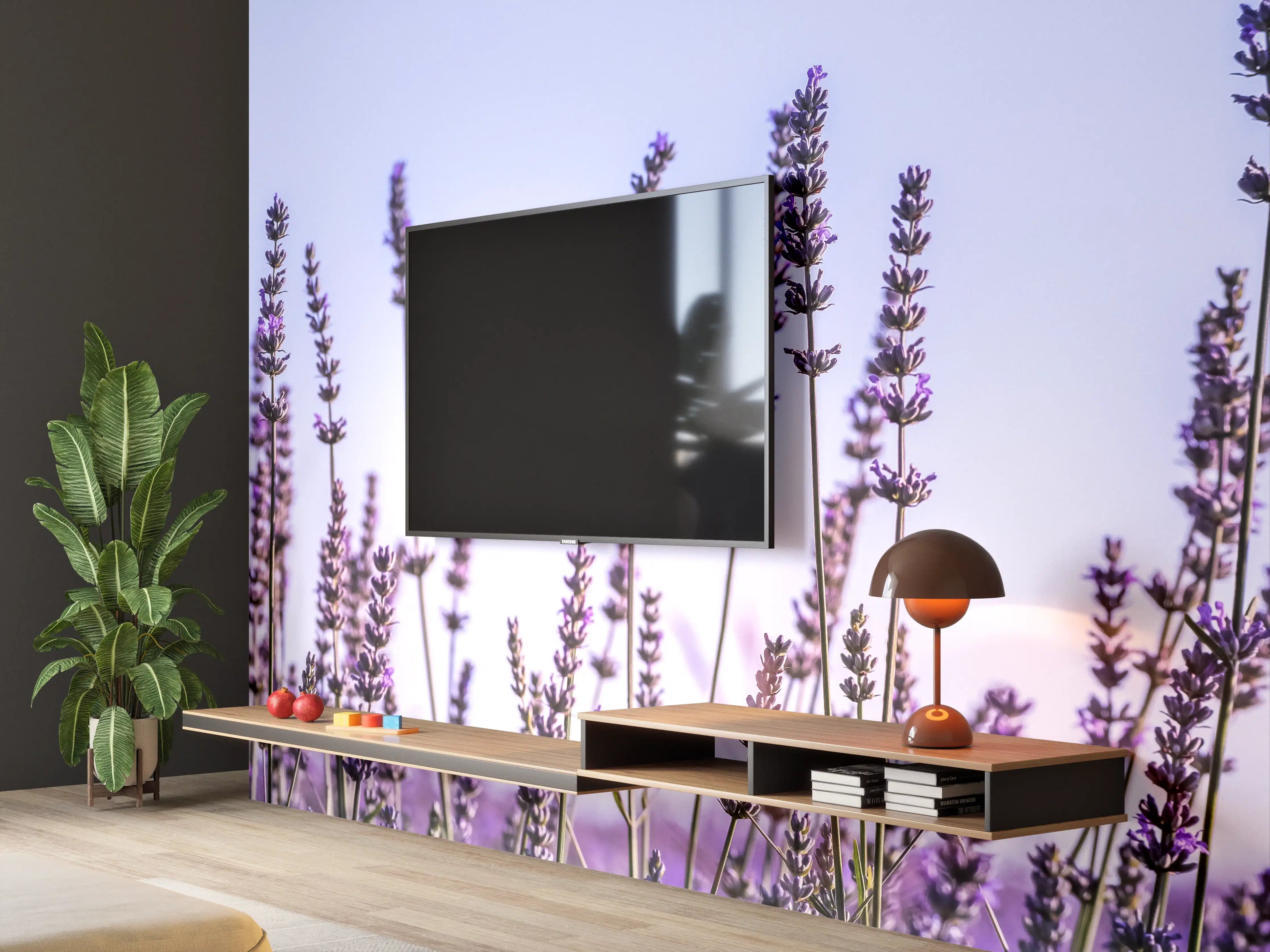 Wandverkleidung Wohnzimmer - Lavendelfeld in Lila-Blau