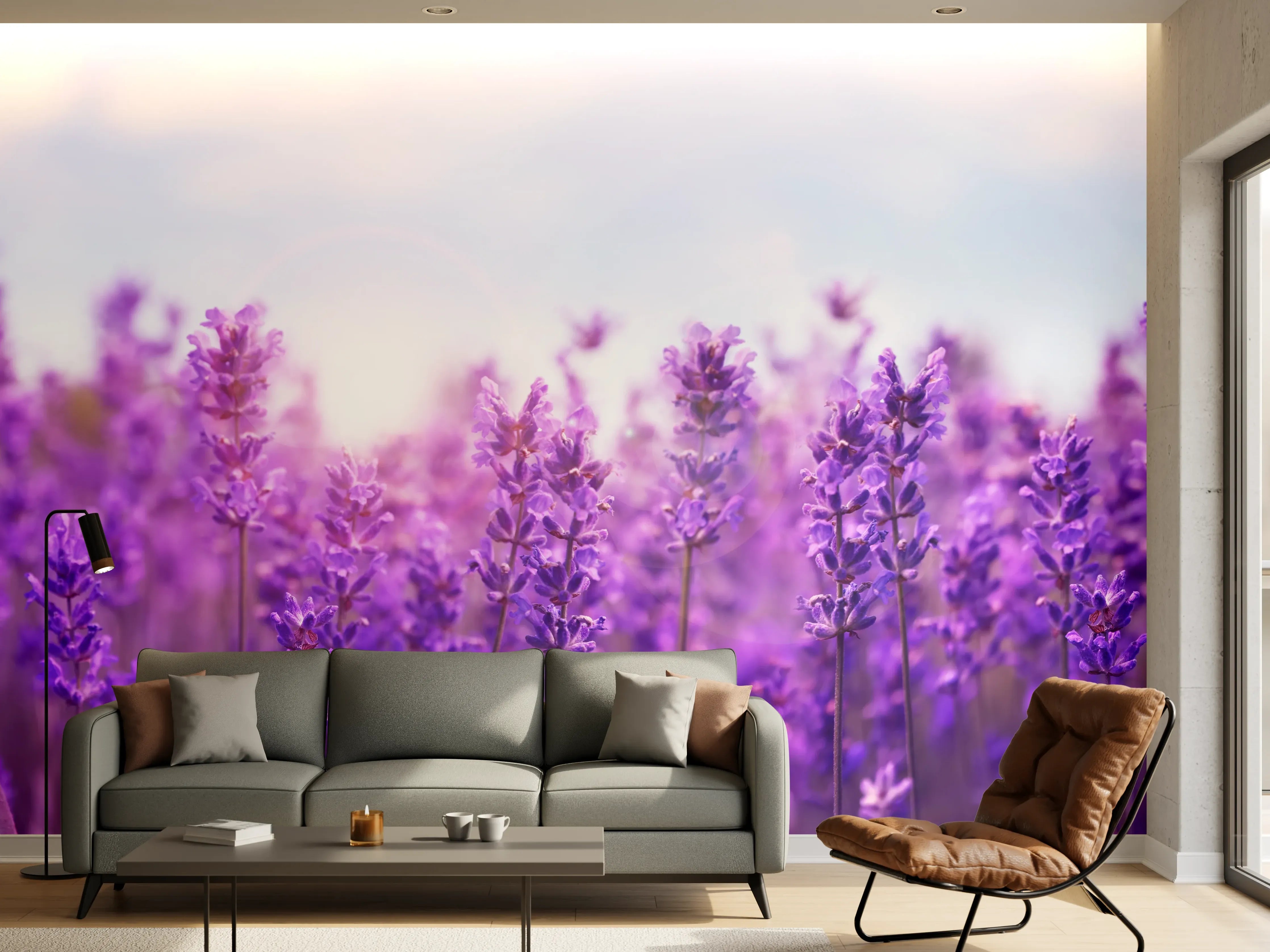 Wandverkleidung Wohnzimmer - Lavendelfeld in Lila