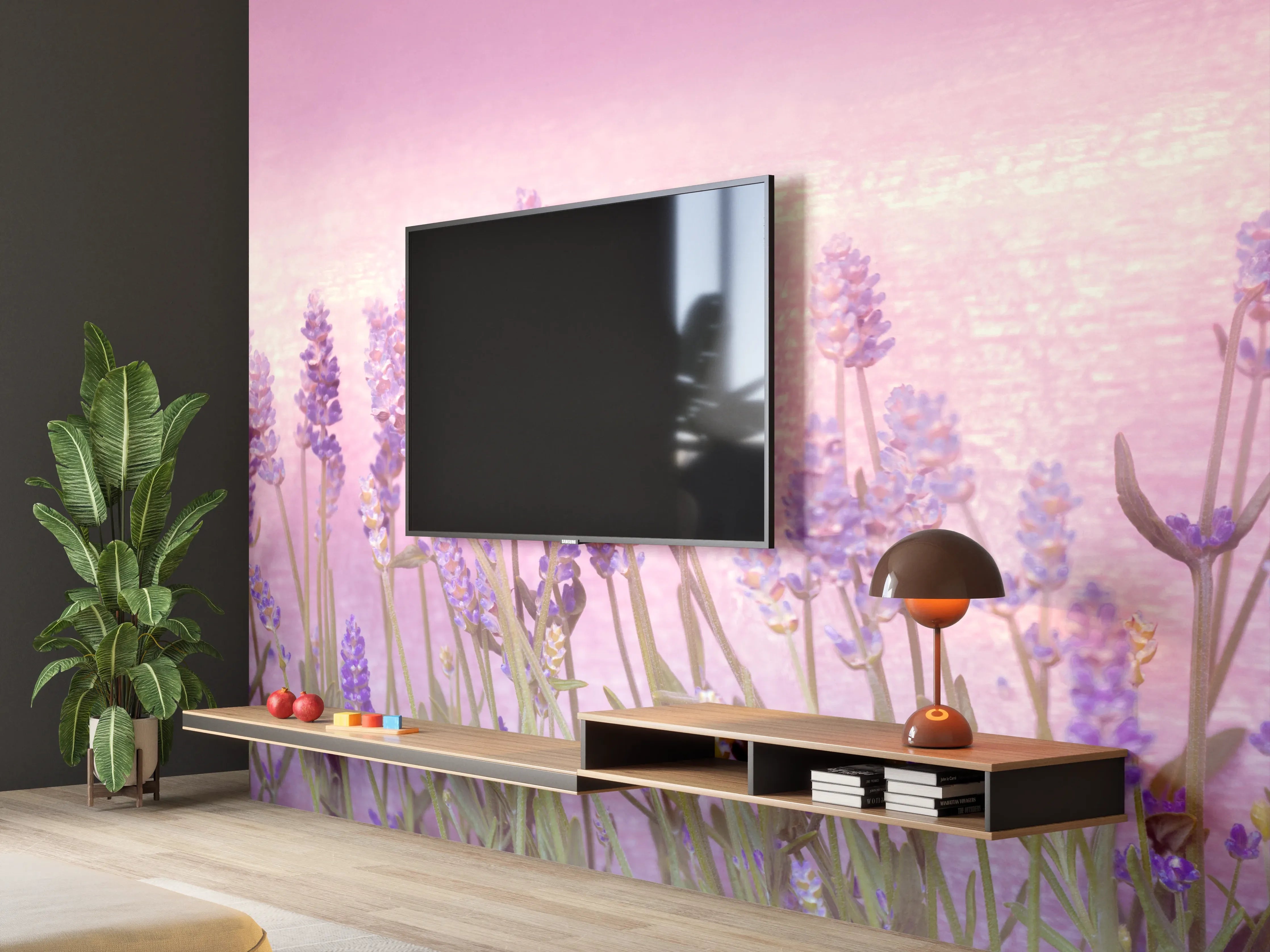 Wandverkleidung Wohnzimmer - Lavendelwiese Rosa-Lila