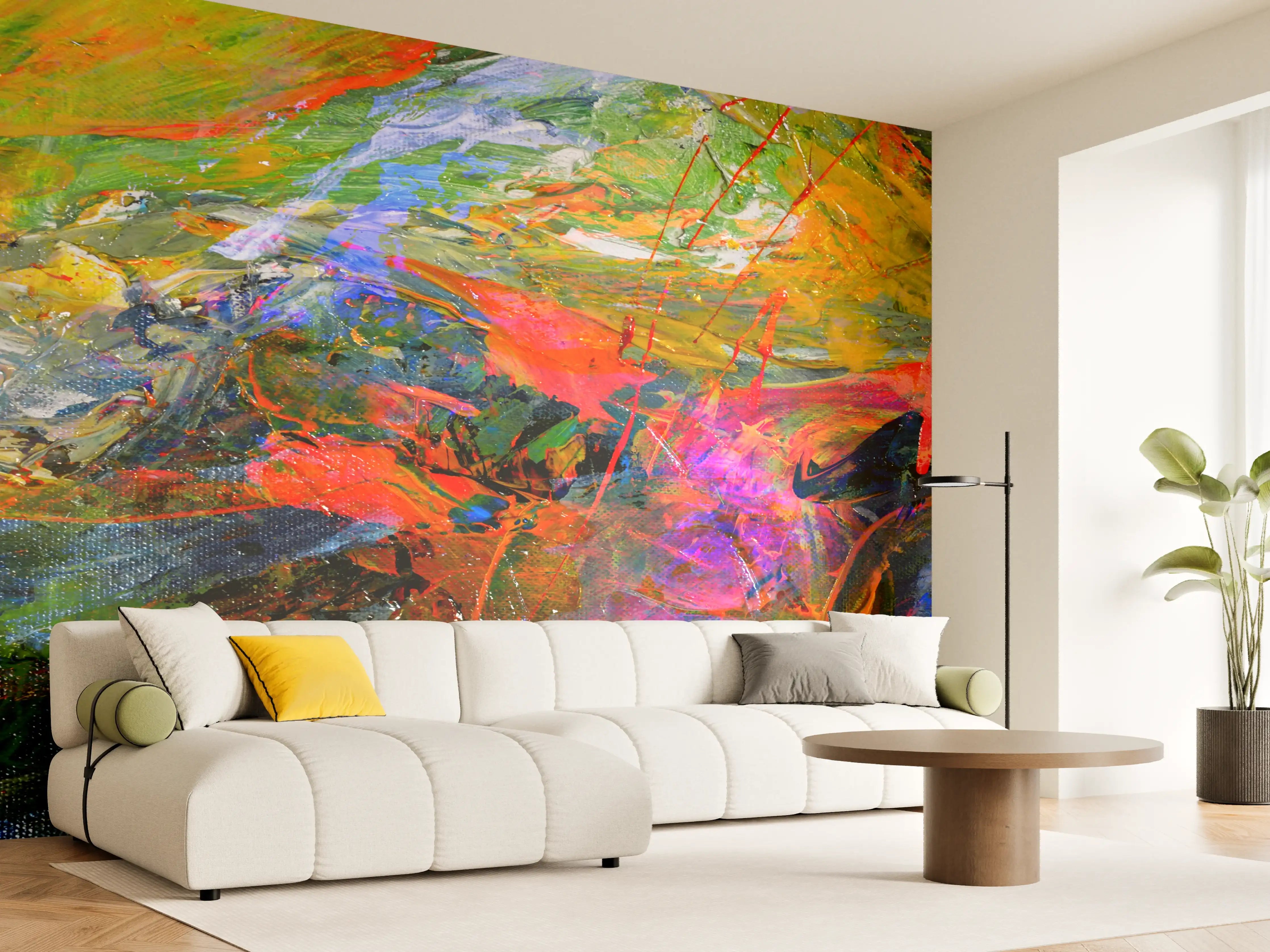 Wandverkleidung Wohnzimmer - Lebendige Farbexplosion in abstrakter Kunst