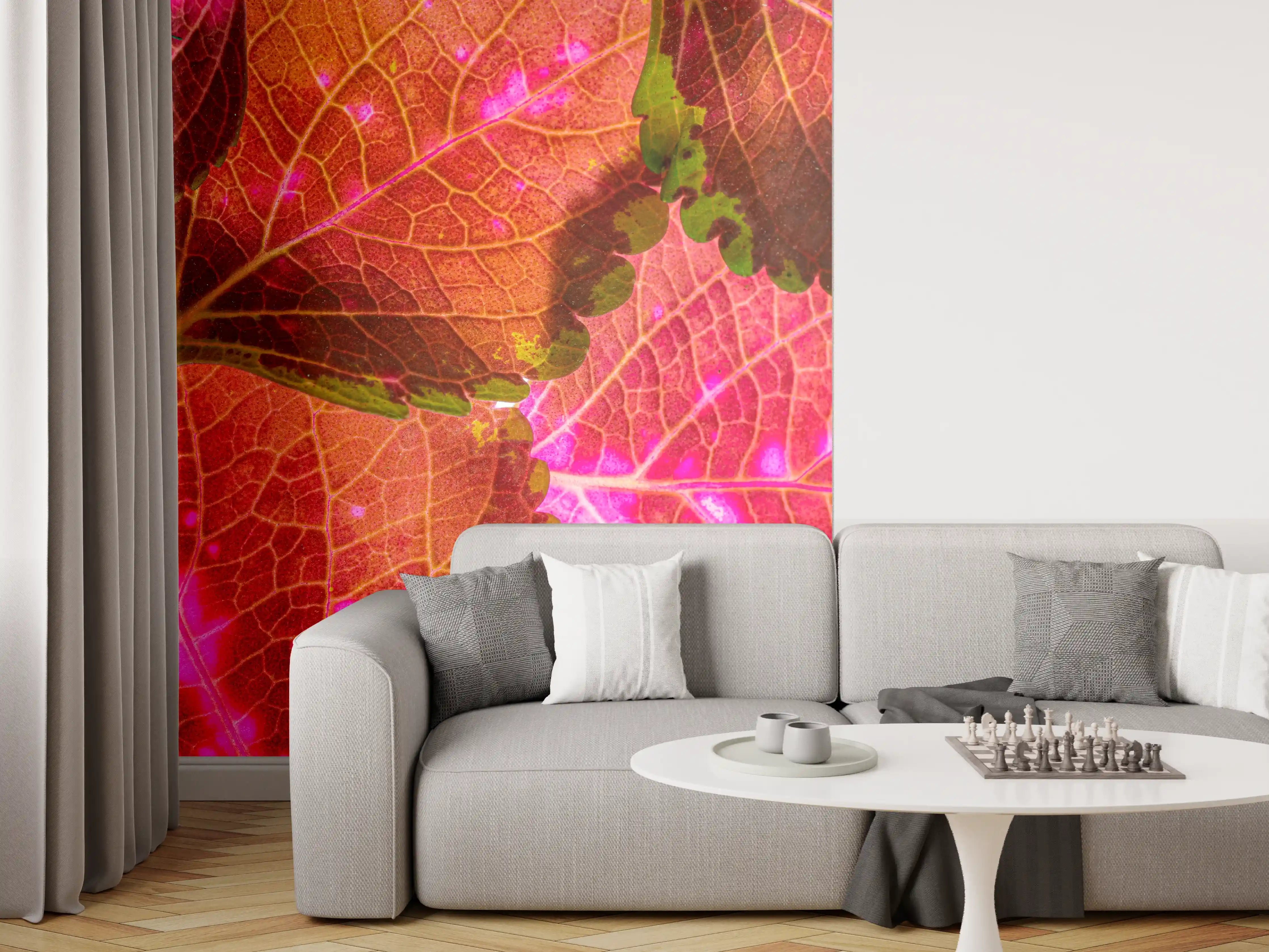 Wandverkleidung Wohnzimmer - Lebendige Herbstblätter in LED-Optik