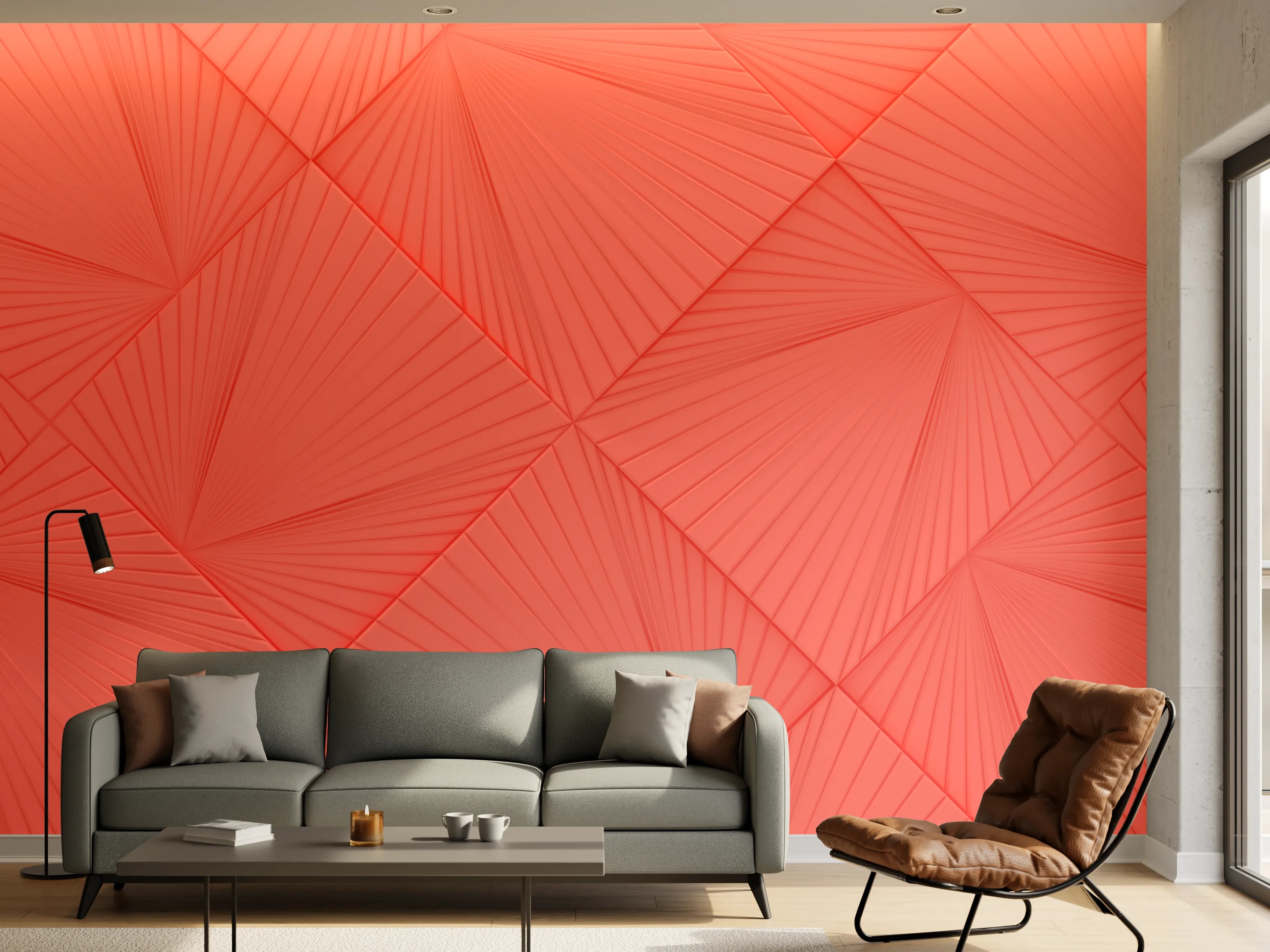 Wandverkleidung Wohnzimmer - Lebendige Korallen-Geometrie