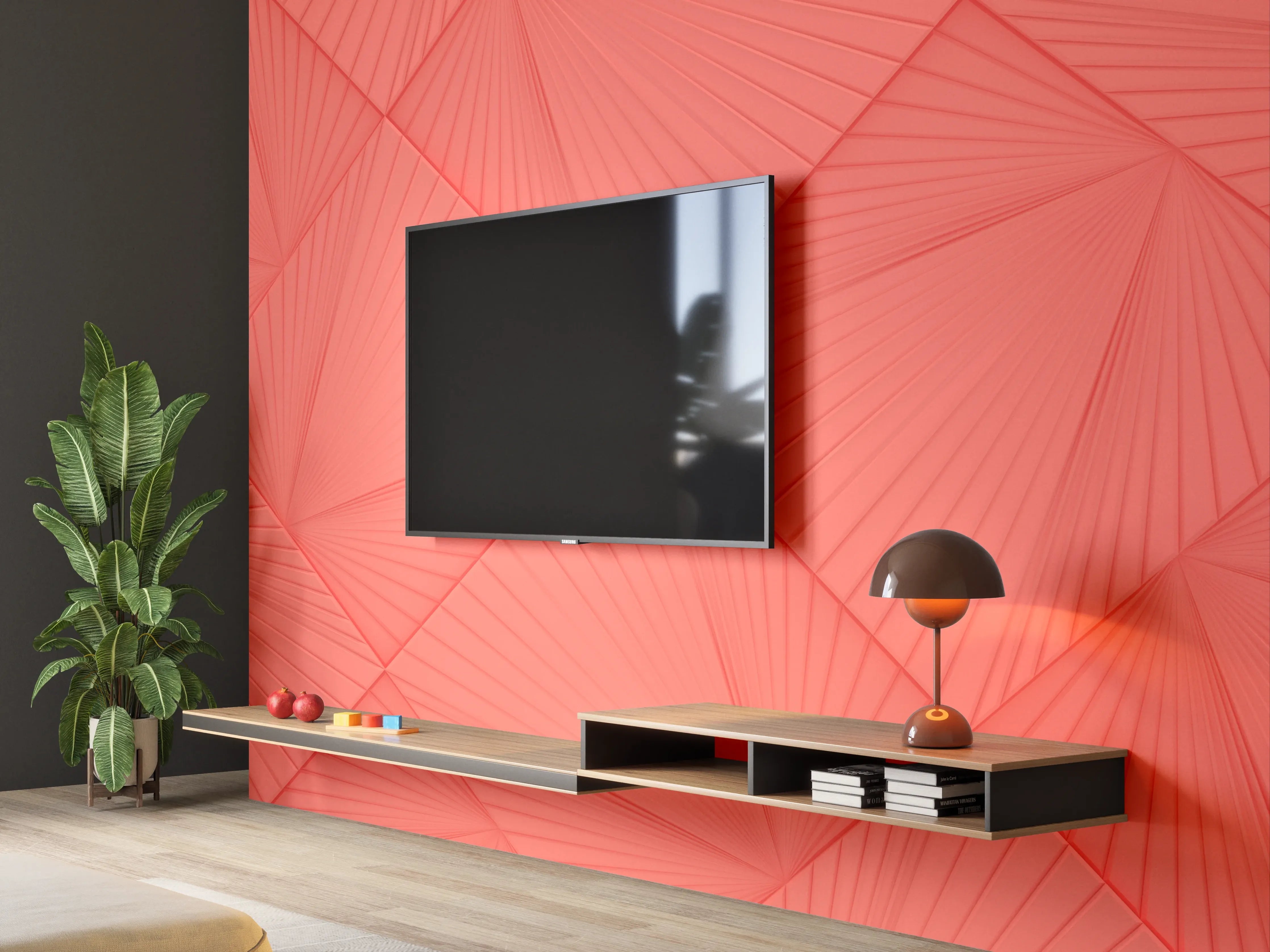 Wandverkleidung Wohnzimmer - Lebendige Korallen-Geometrie