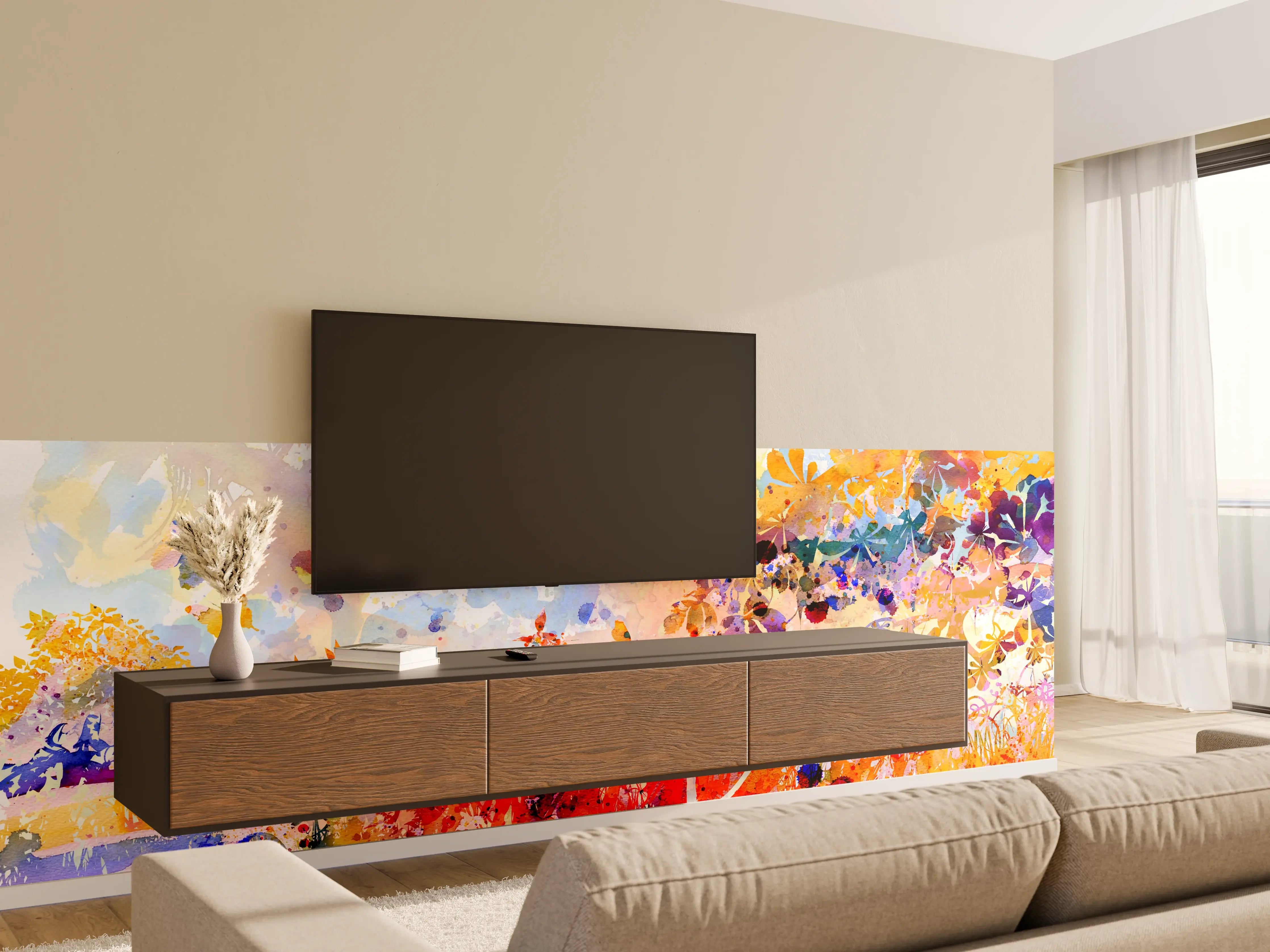 Wandverkleidung Wohnzimmer - Lebendige Wasserfarben-Skizze