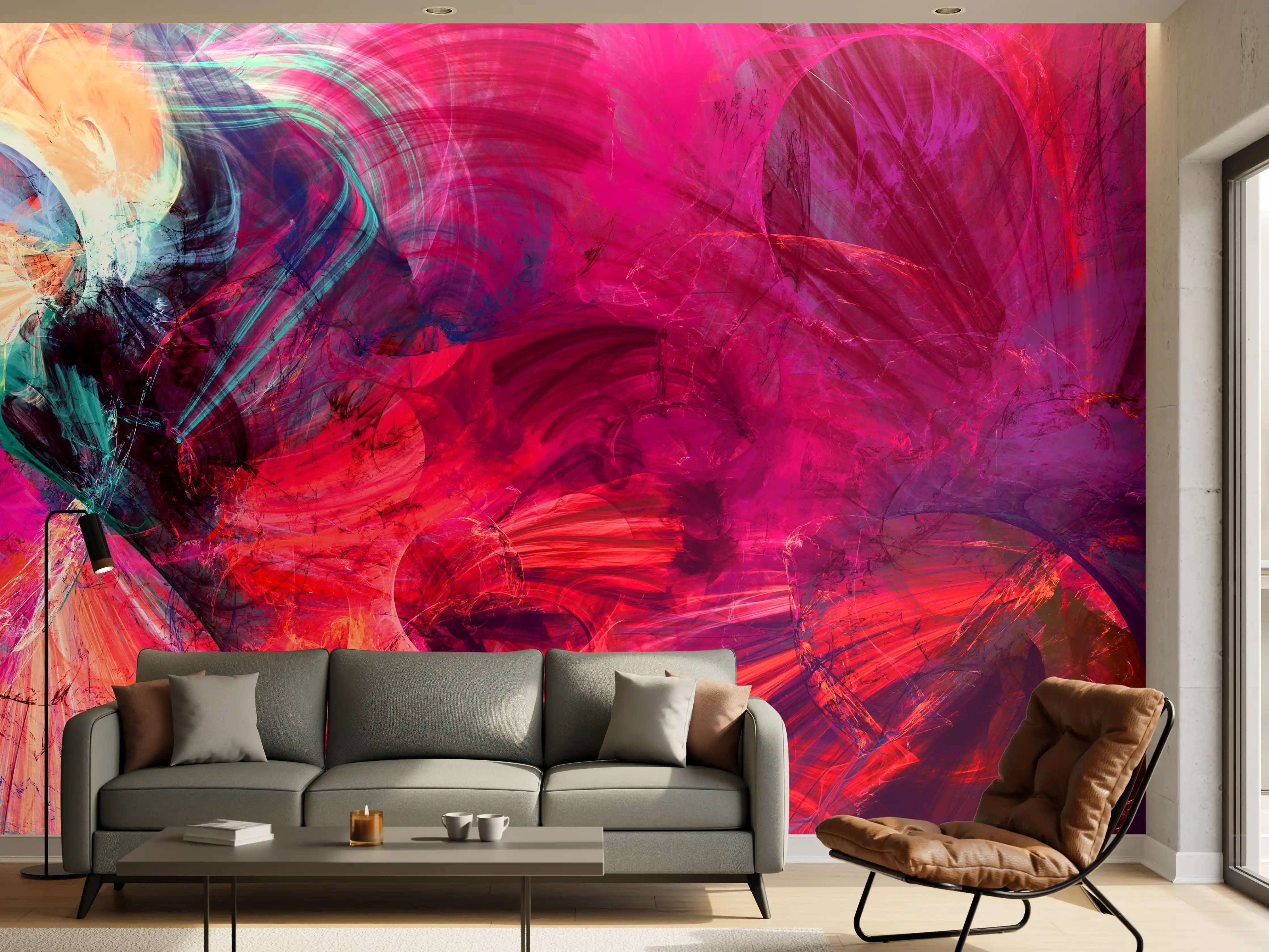 Wandverkleidung Wohnzimmer - Lebendige abstrakte Kunst in kräftigen Farben