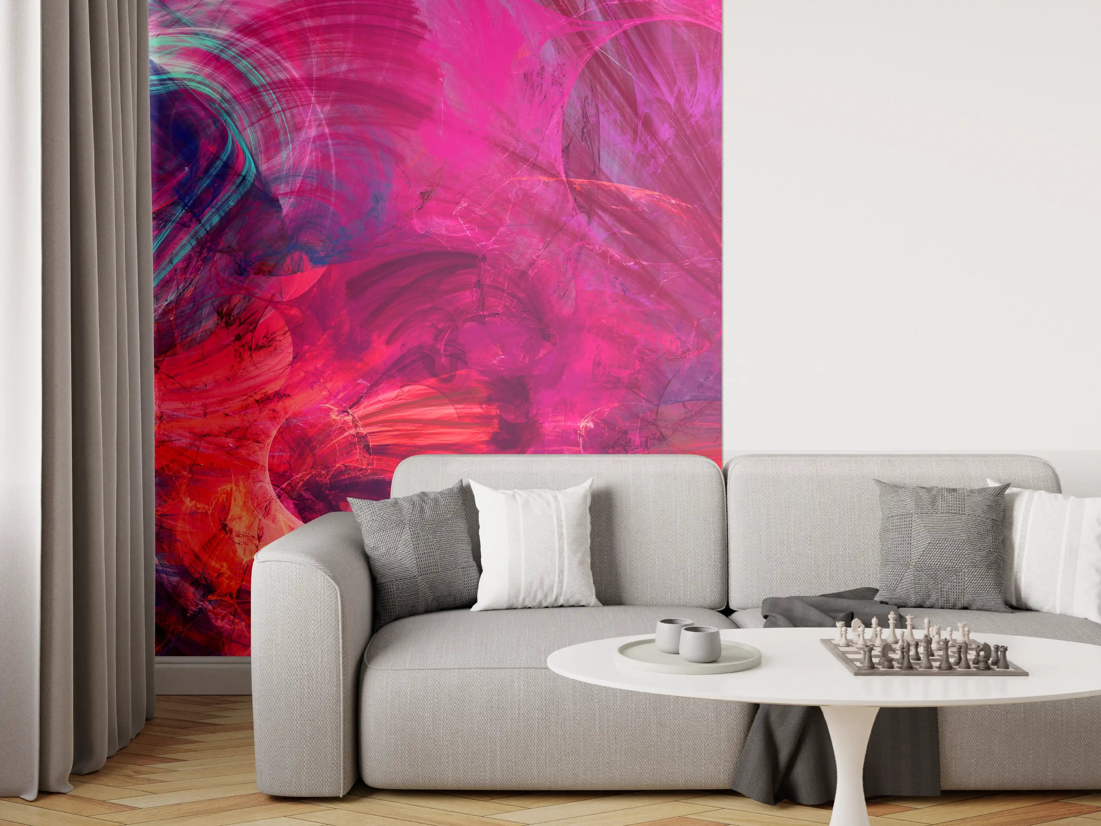 Wandverkleidung Wohnzimmer - Lebendige abstrakte Kunst in kräftigen Farben