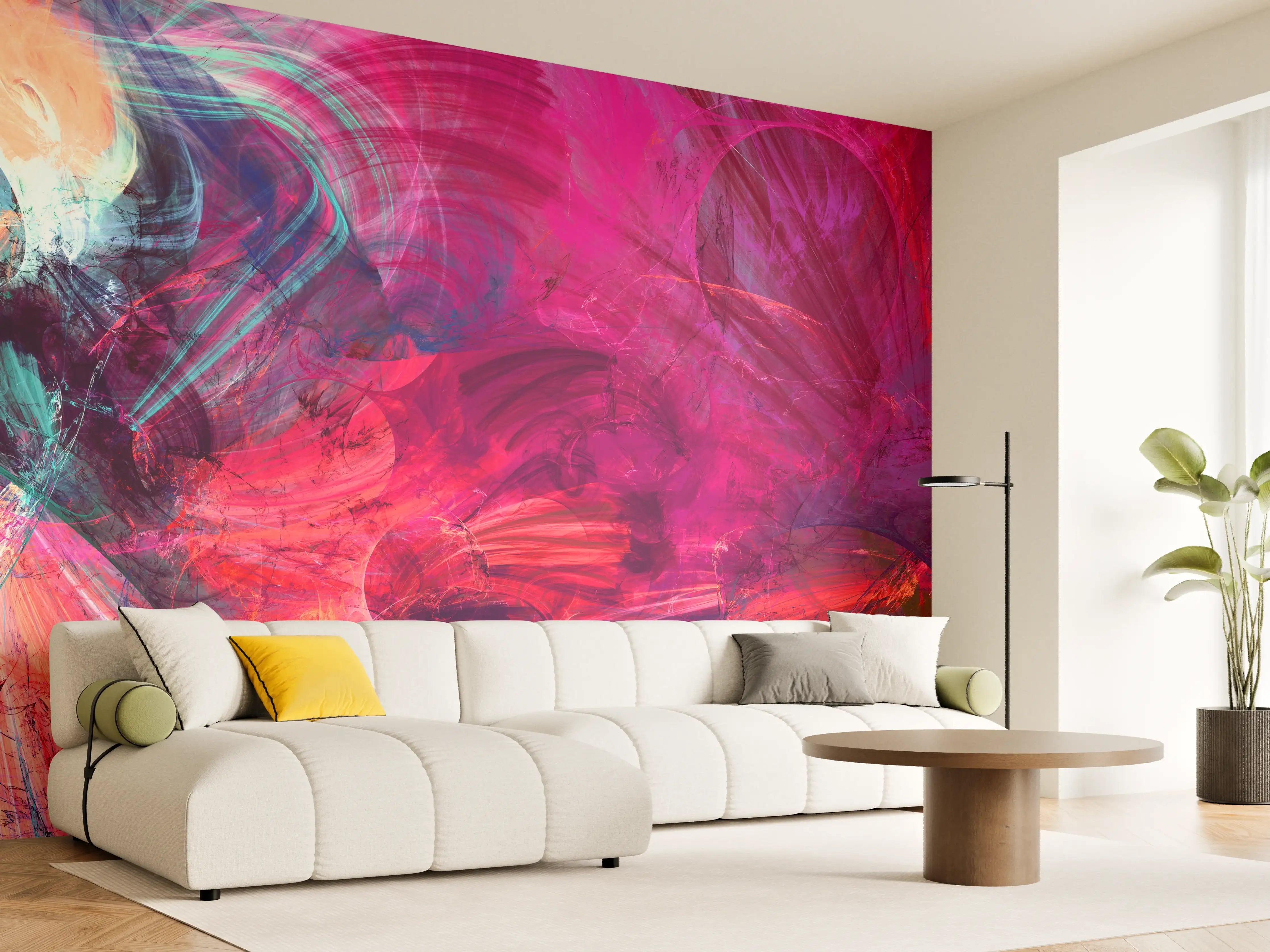 Wandverkleidung Wohnzimmer - Lebendige abstrakte Kunst in kräftigen Farben