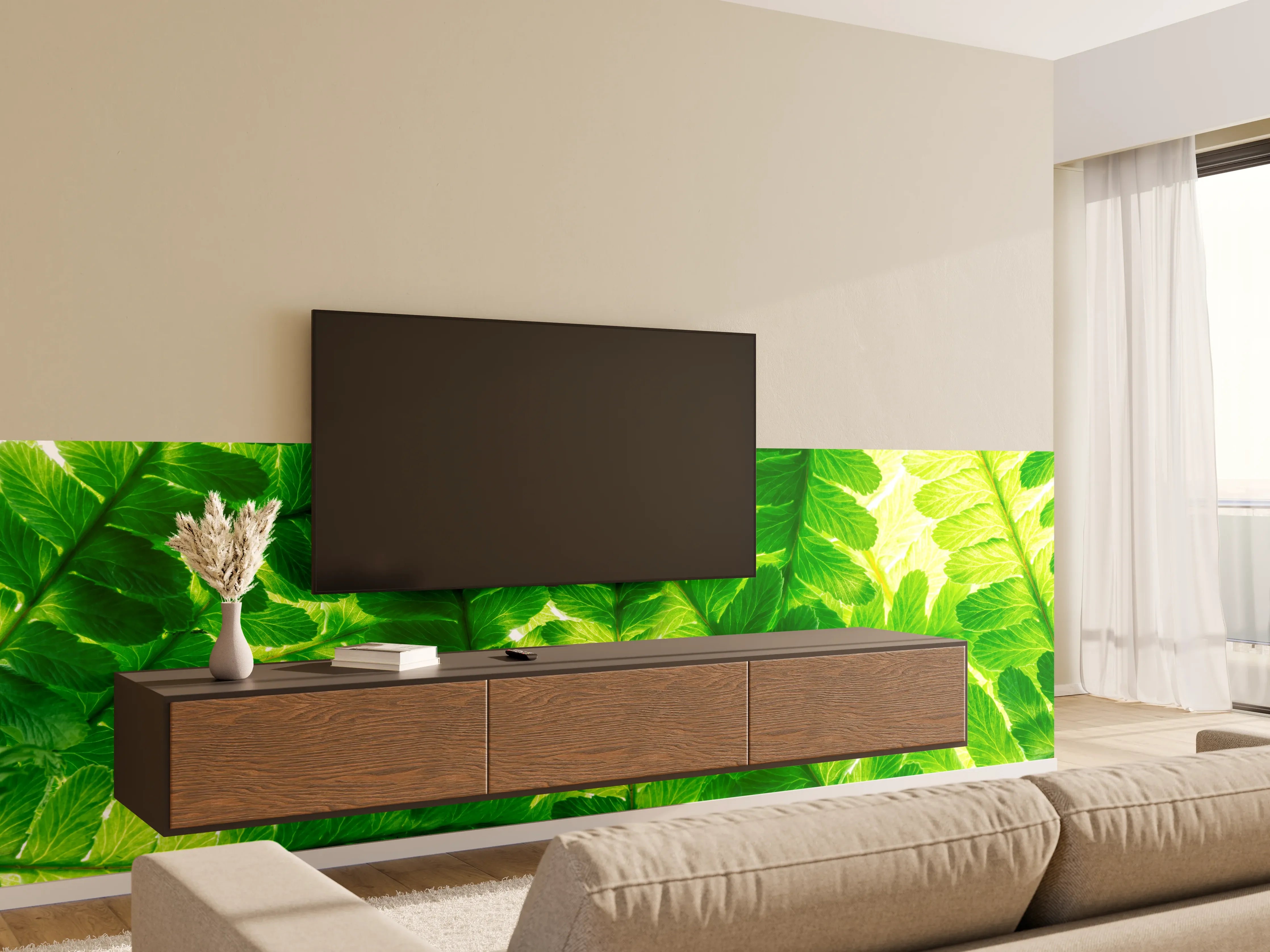 Wandverkleidung Wohnzimmer - Lebendige grüne Blätter - Dschungel-Atmosphäre