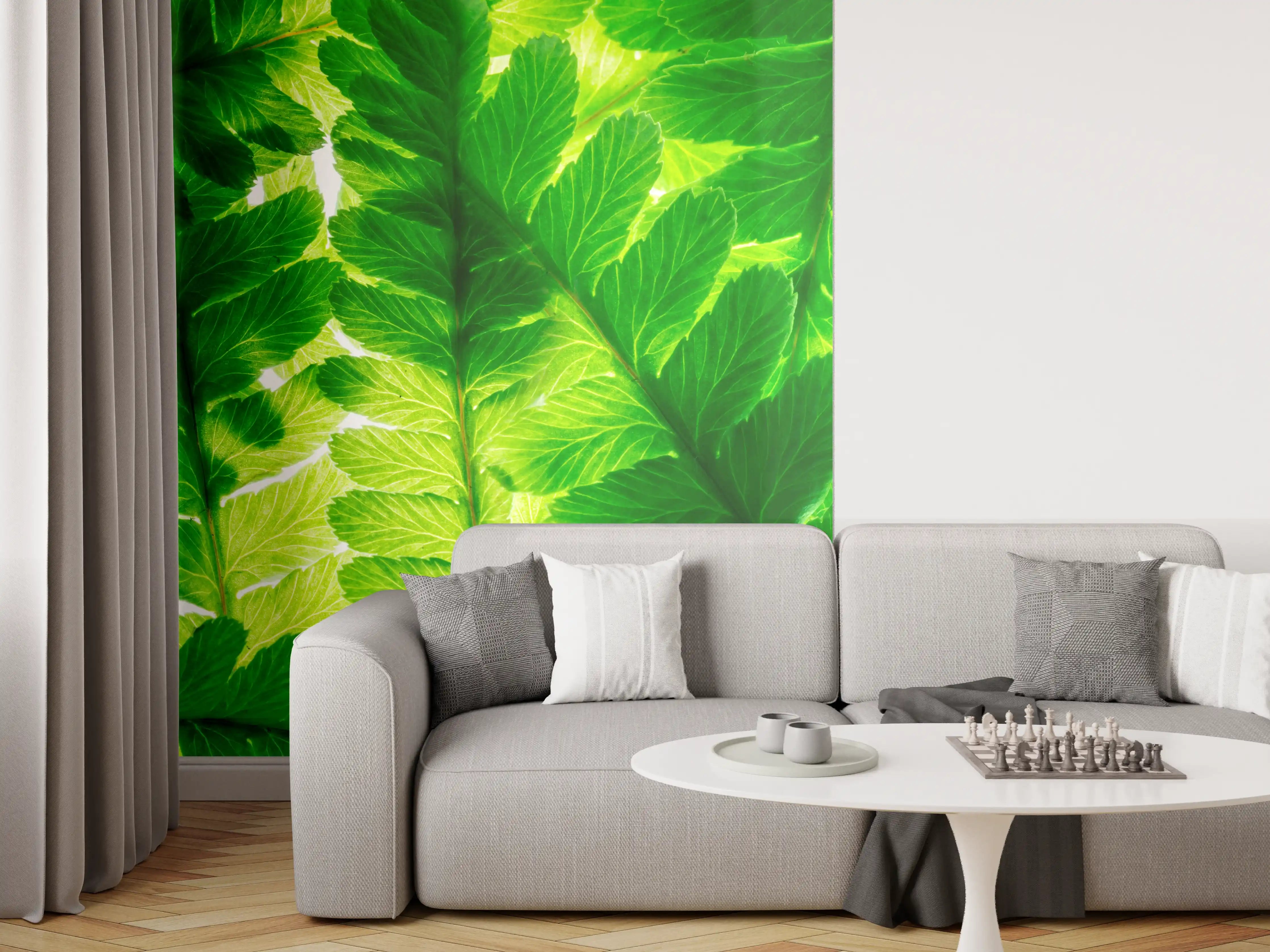 Wandverkleidung Wohnzimmer - Lebendige grüne Blätter - Dschungel-Atmosphäre