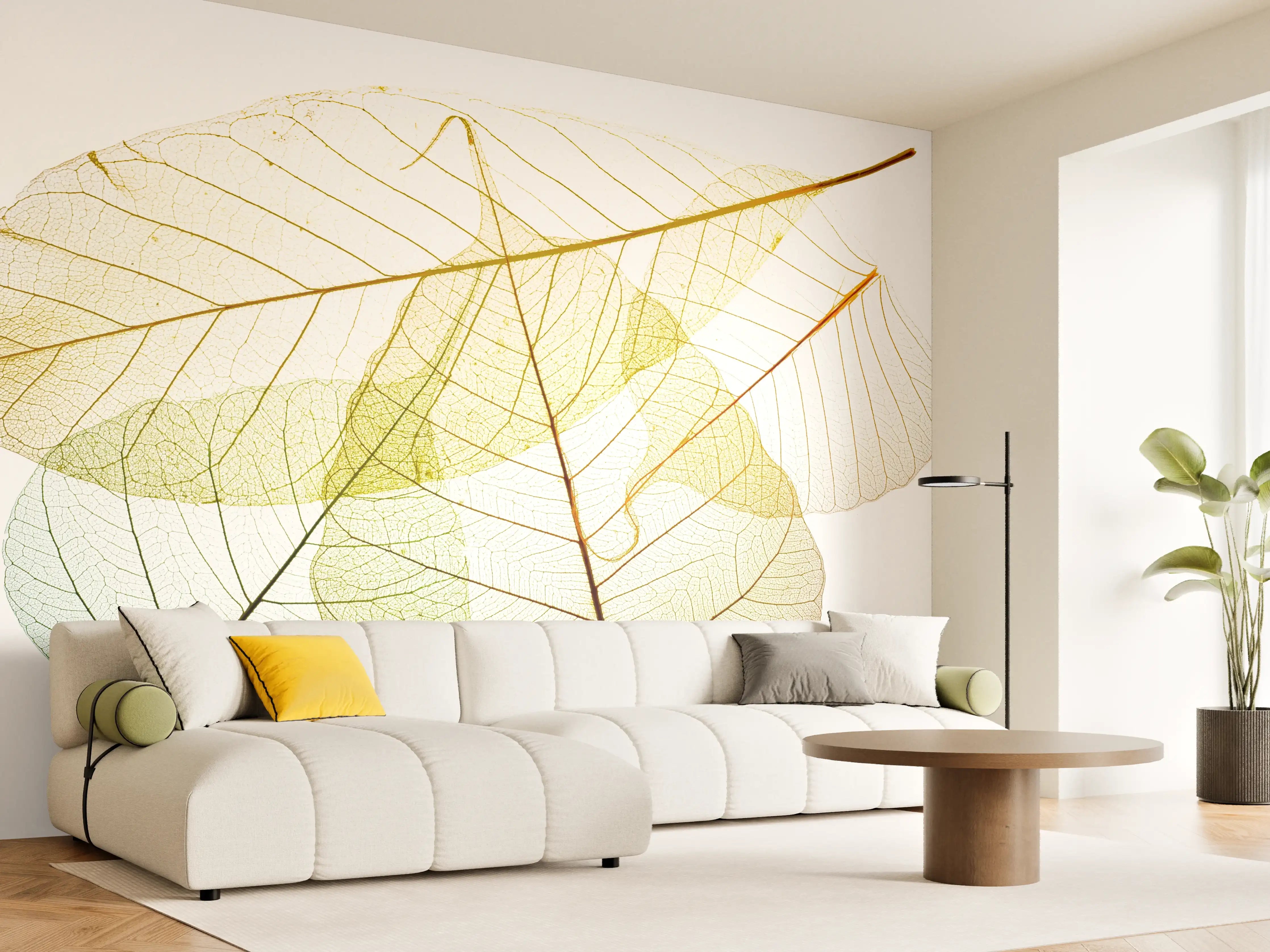 Wandverkleidung Wohnzimmer - Leichte Herbstblätter in zarten Farben