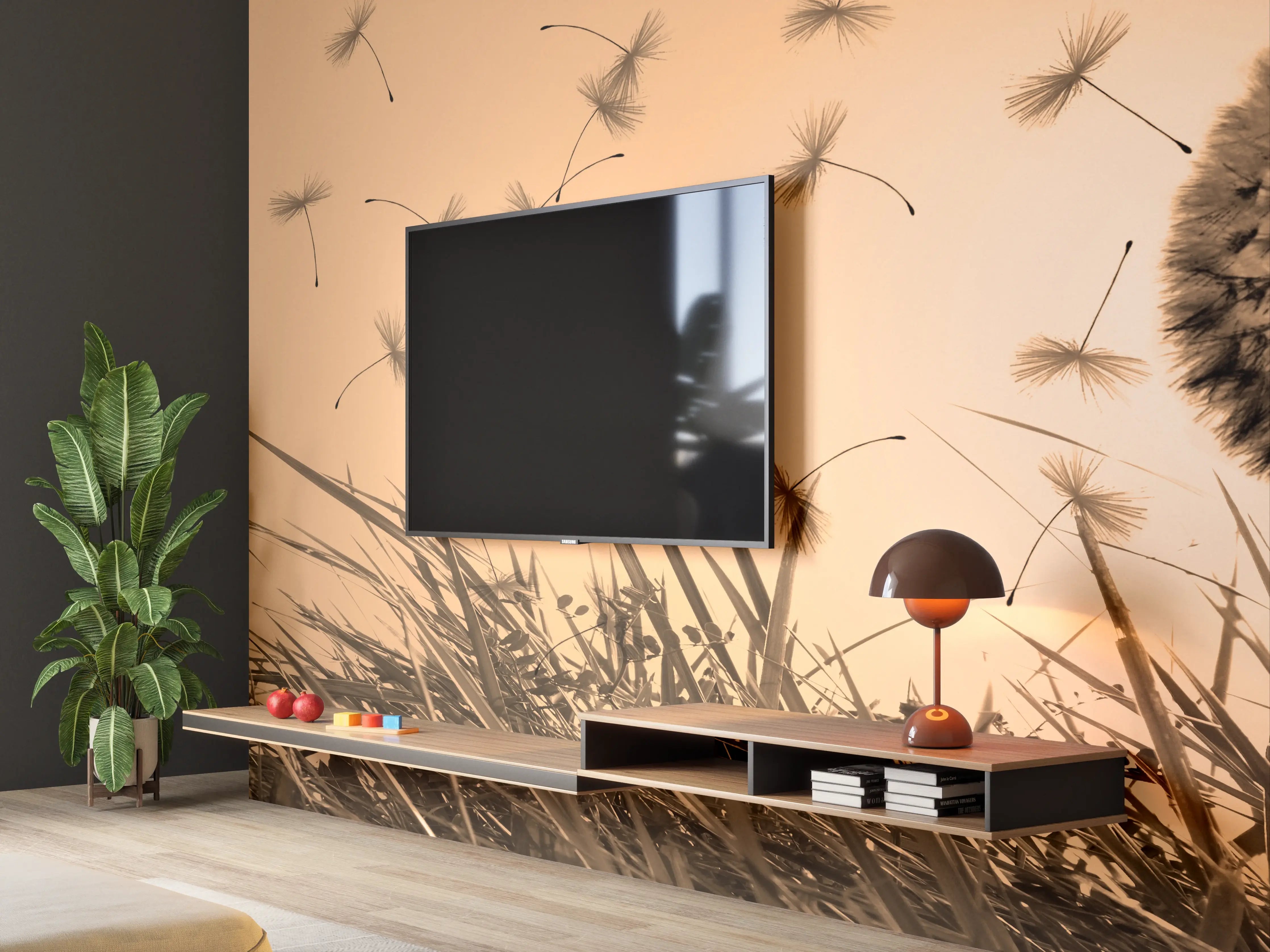 Wandverkleidung Wohnzimmer - Leiser Dandelion Windspiel bei Sonnenuntergang