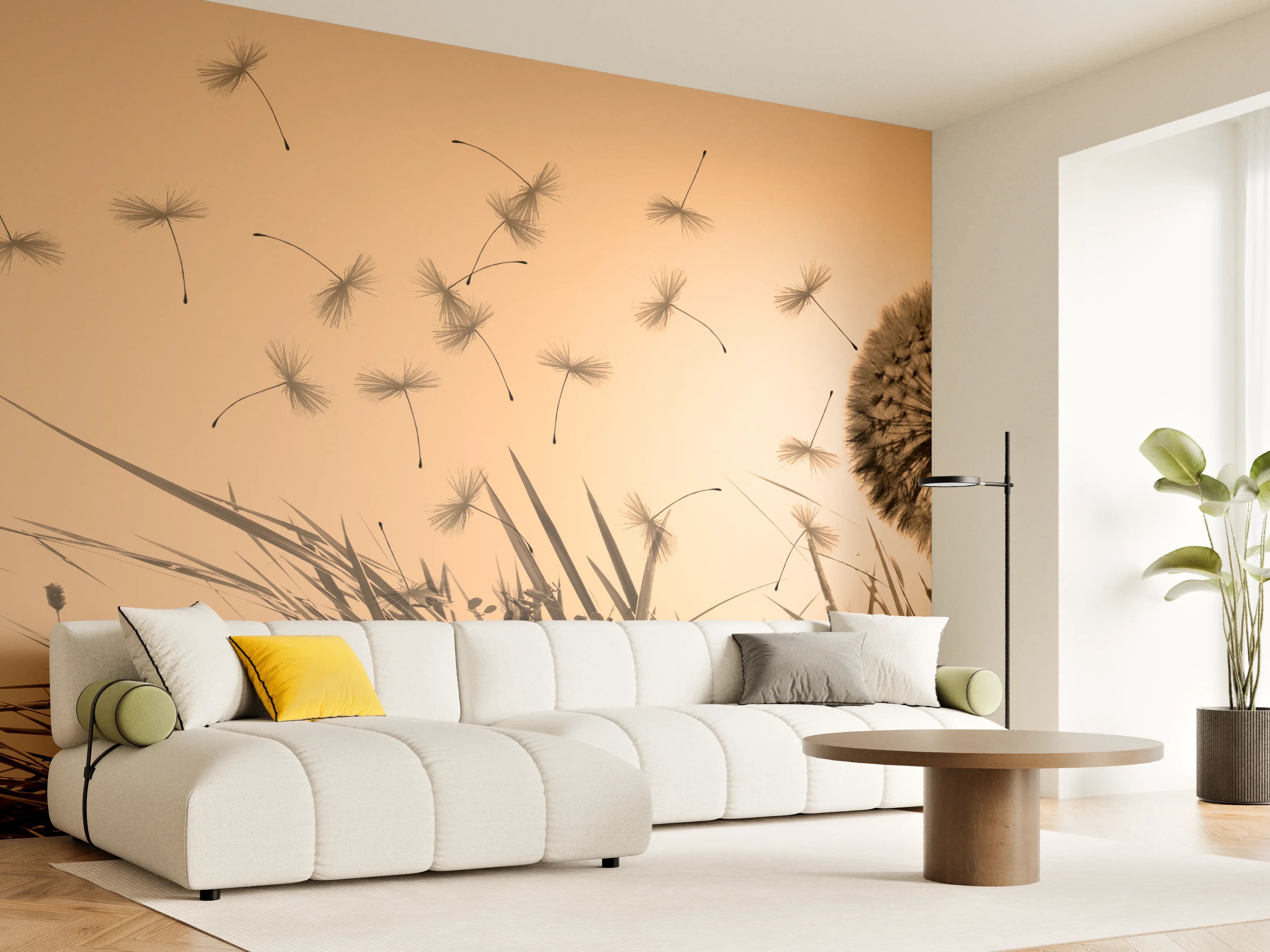 Wandverkleidung Wohnzimmer - Leiser Dandelion Windspiel bei Sonnenuntergang