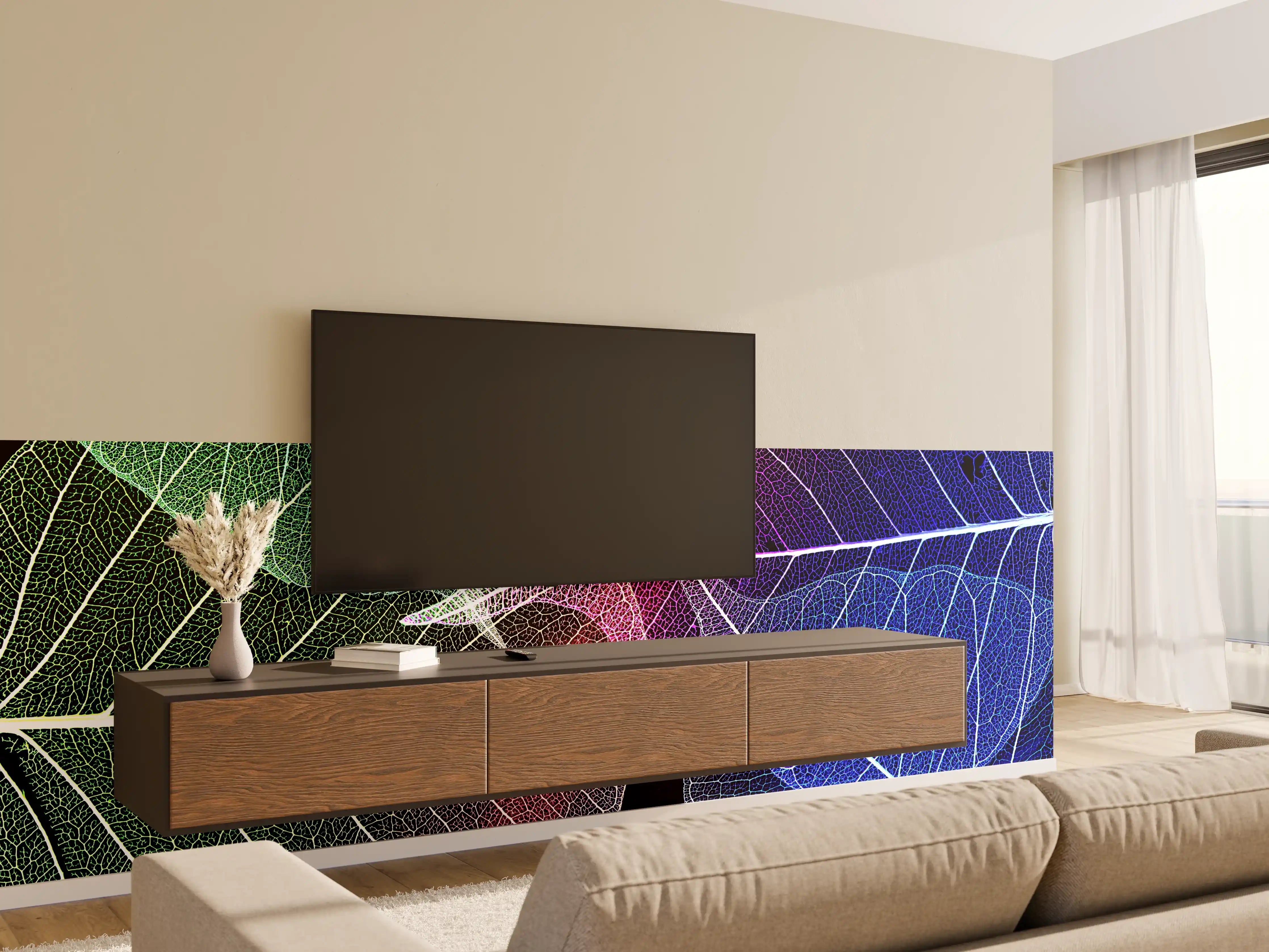 Wandverkleidung Wohnzimmer - Leuchtende Farblasernetz-Details