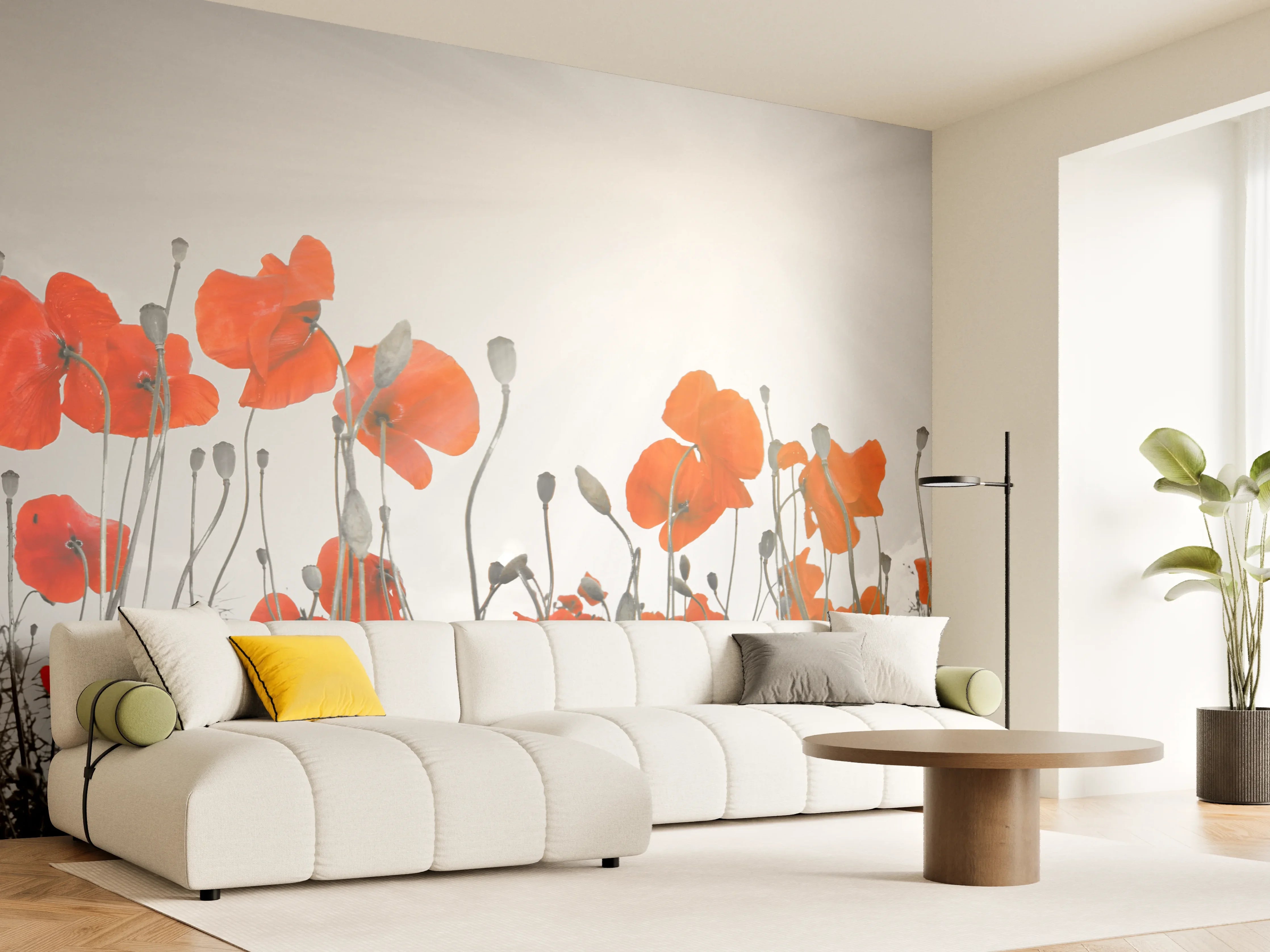 Wandverkleidung Wohnzimmer - Leuchtende Mohnblumen im Sonnenlicht