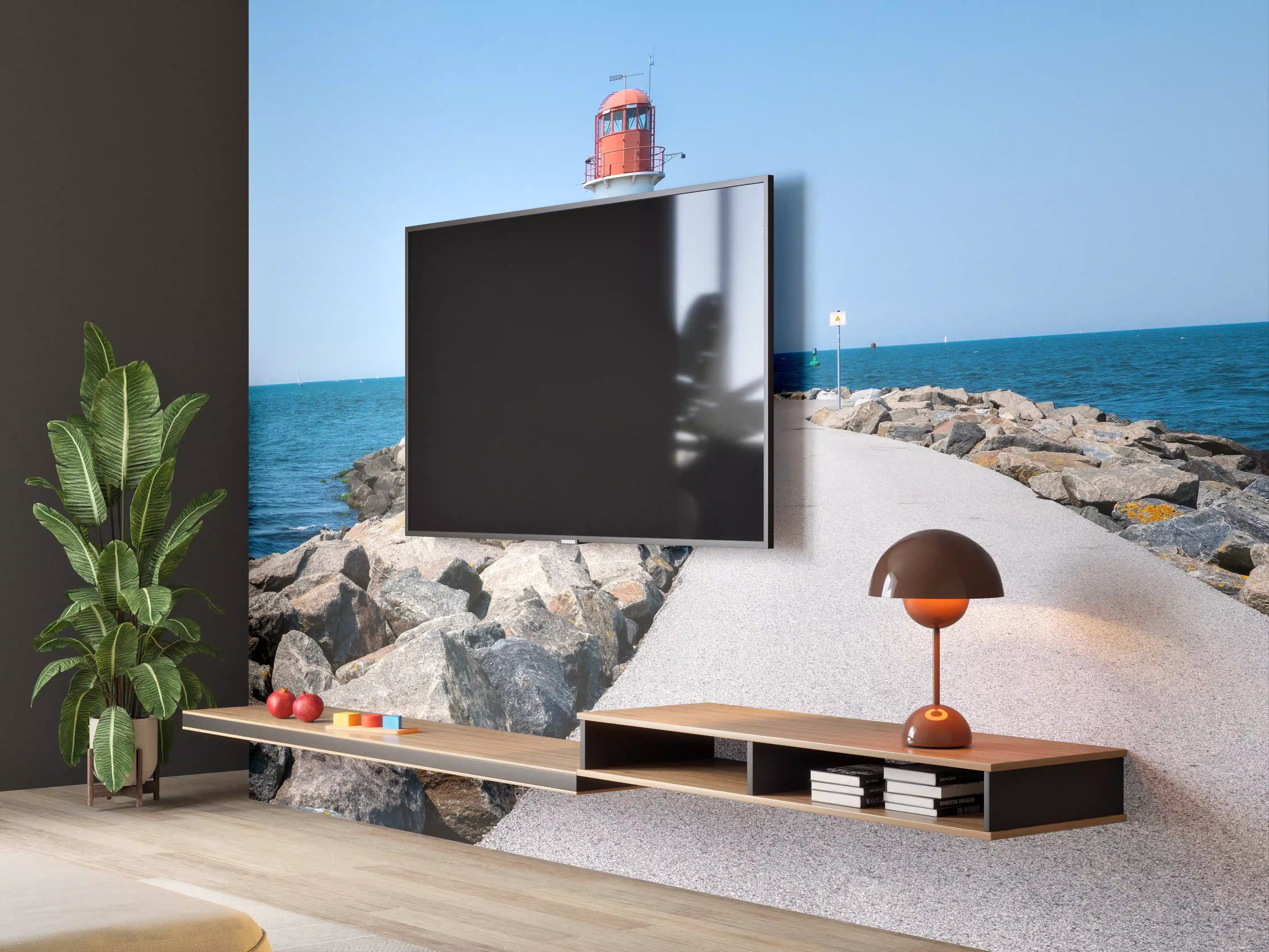 Wandverkleidung Wohnzimmer - Leuchtturm am Meer