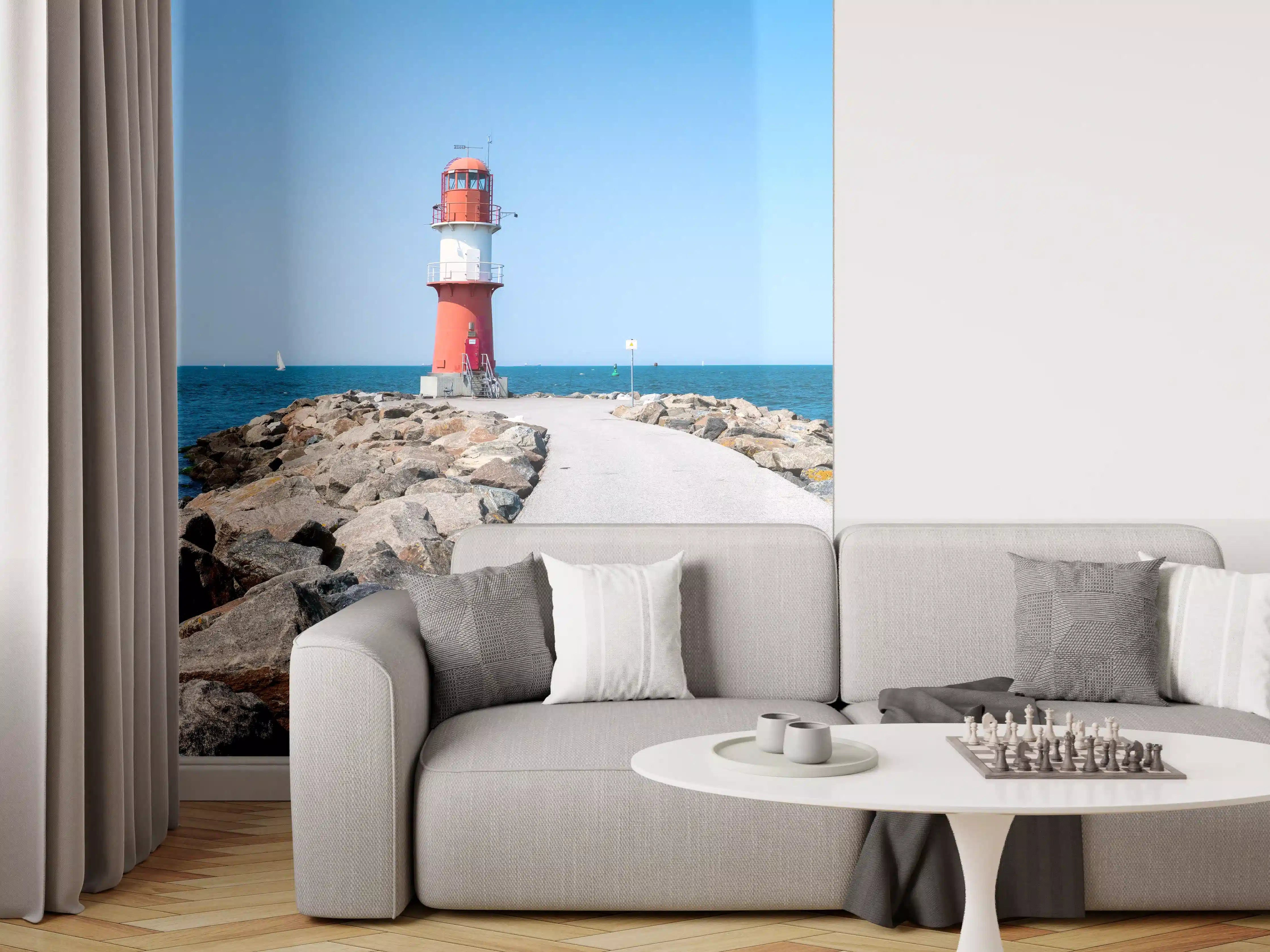 Wandverkleidung Wohnzimmer - Leuchtturm am Meer