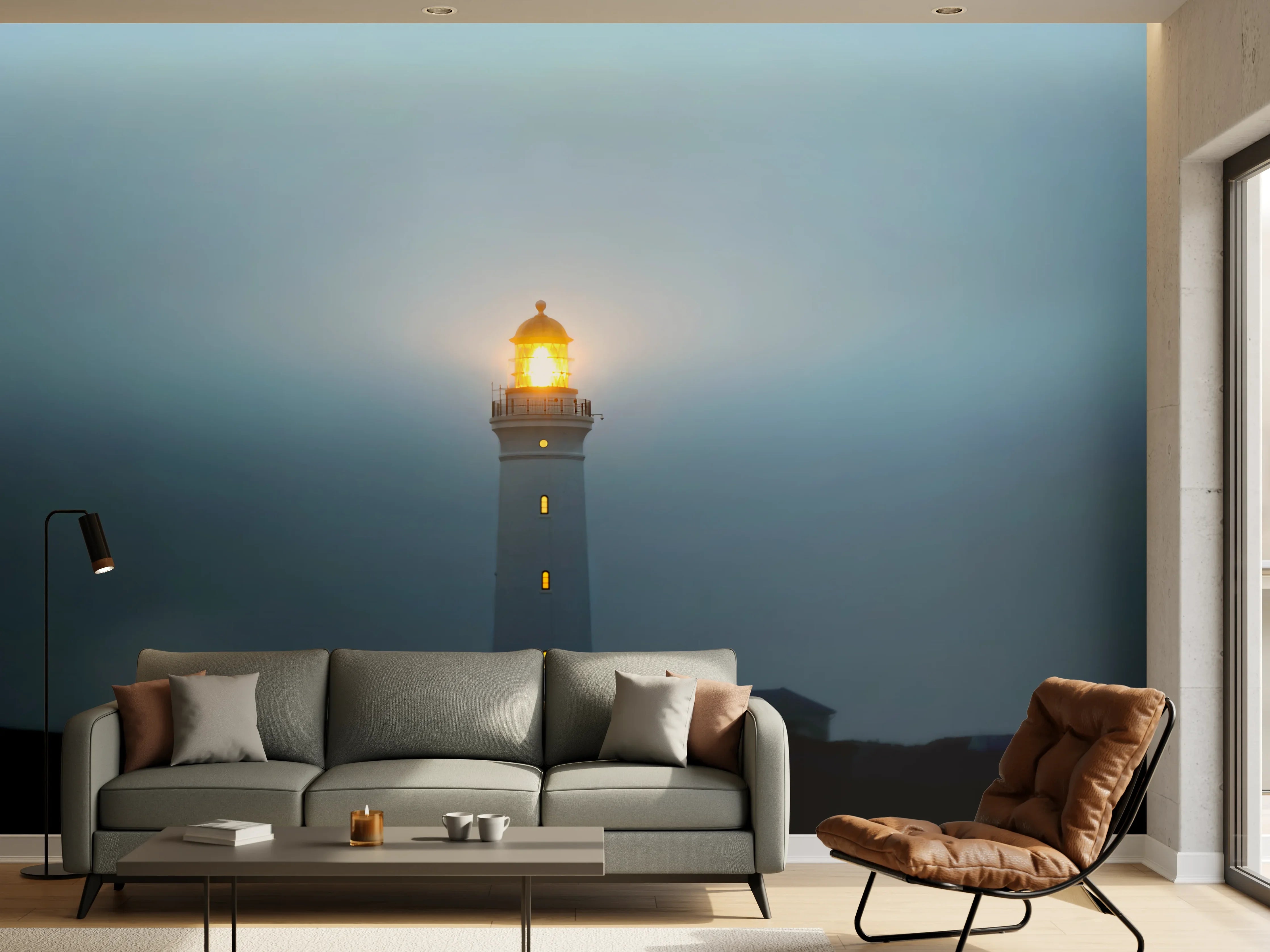 Wandverkleidung Wohnzimmer - Leuchtturm im dunkeln