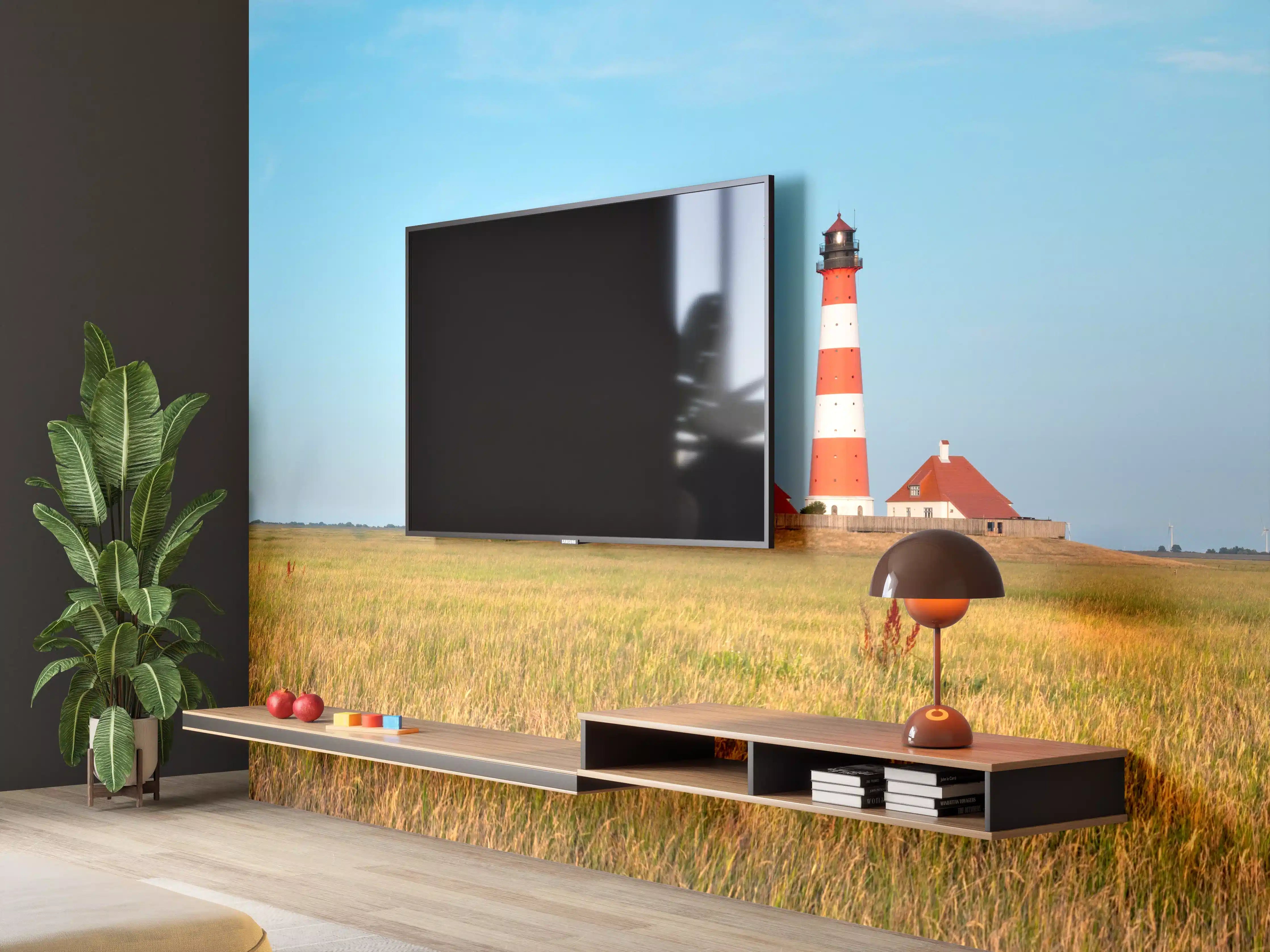 Wandverkleidung Wohnzimmer - Leuchtturm im weiten Feld