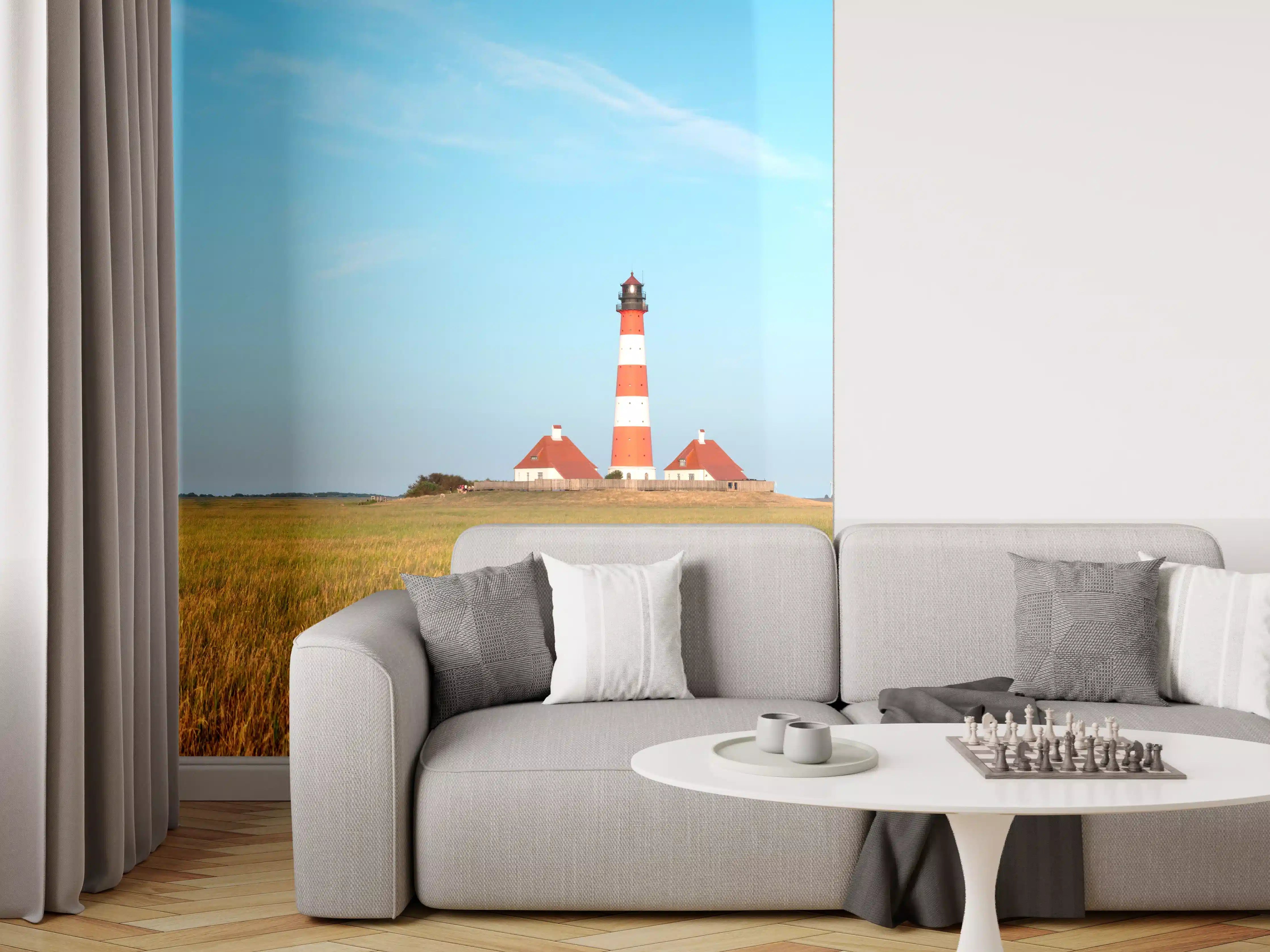 Wandverkleidung Wohnzimmer - Leuchtturm im weiten Feld
