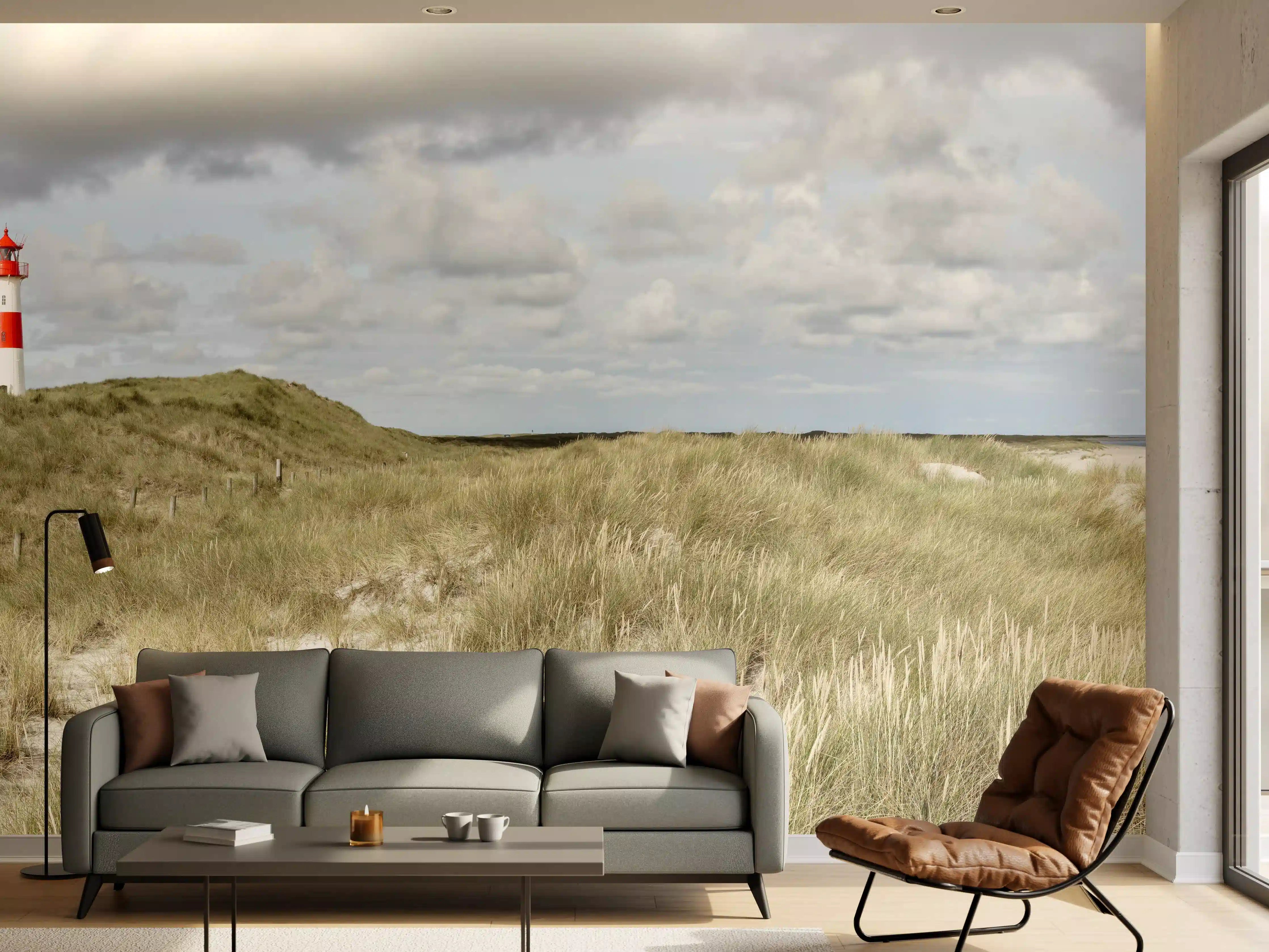Wandverkleidung Wohnzimmer - Leuchtturm in der Küstenlandschaft