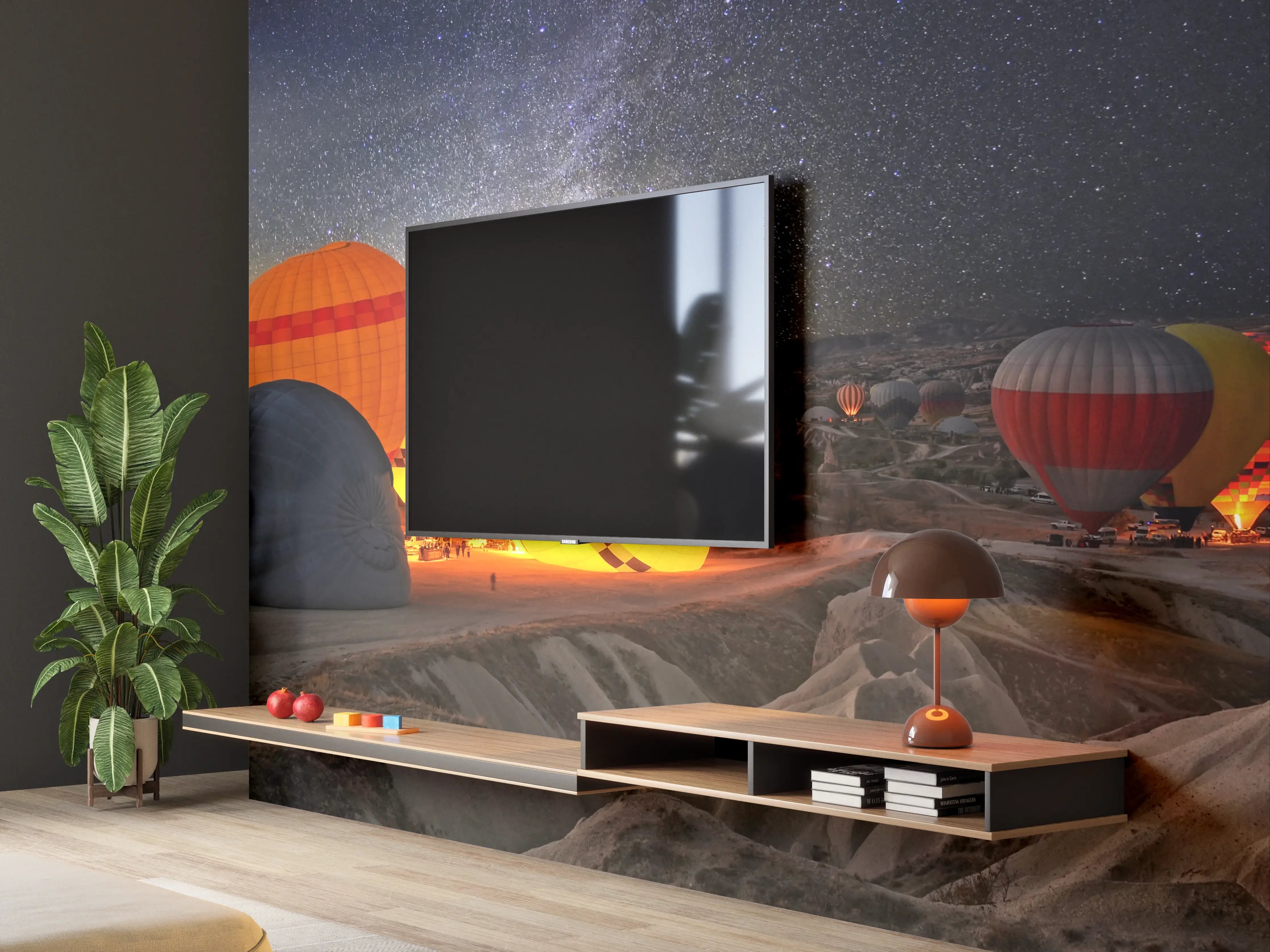 Wandverkleidung Wohnzimmer - Lichterglanz bei Nacht in der Wüste